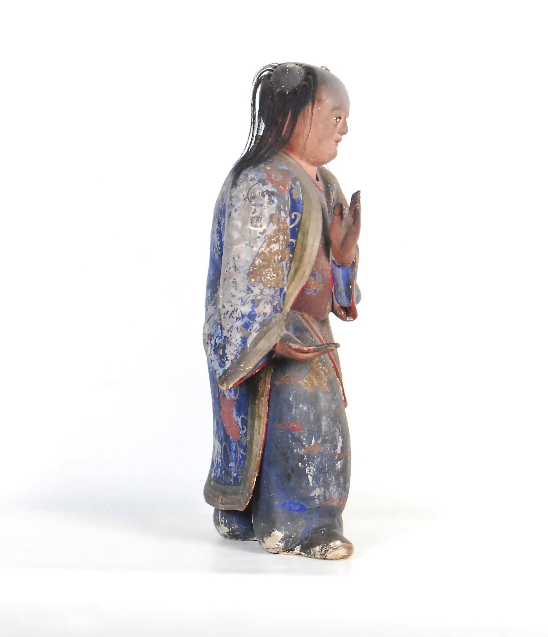 Edo Rare Antique Statue of a Chinese Child Performing Tai Chi For Sale