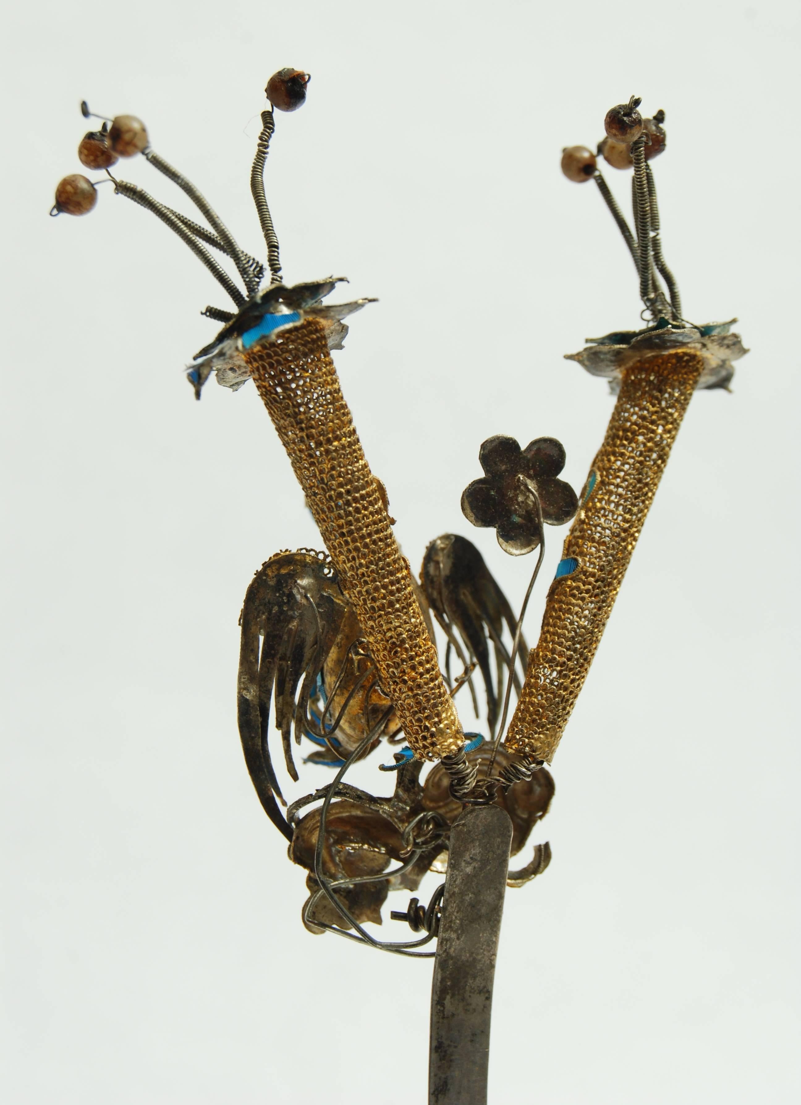 Chinese Kingfisher Silvered Gold Hairpin, 19th Century 3