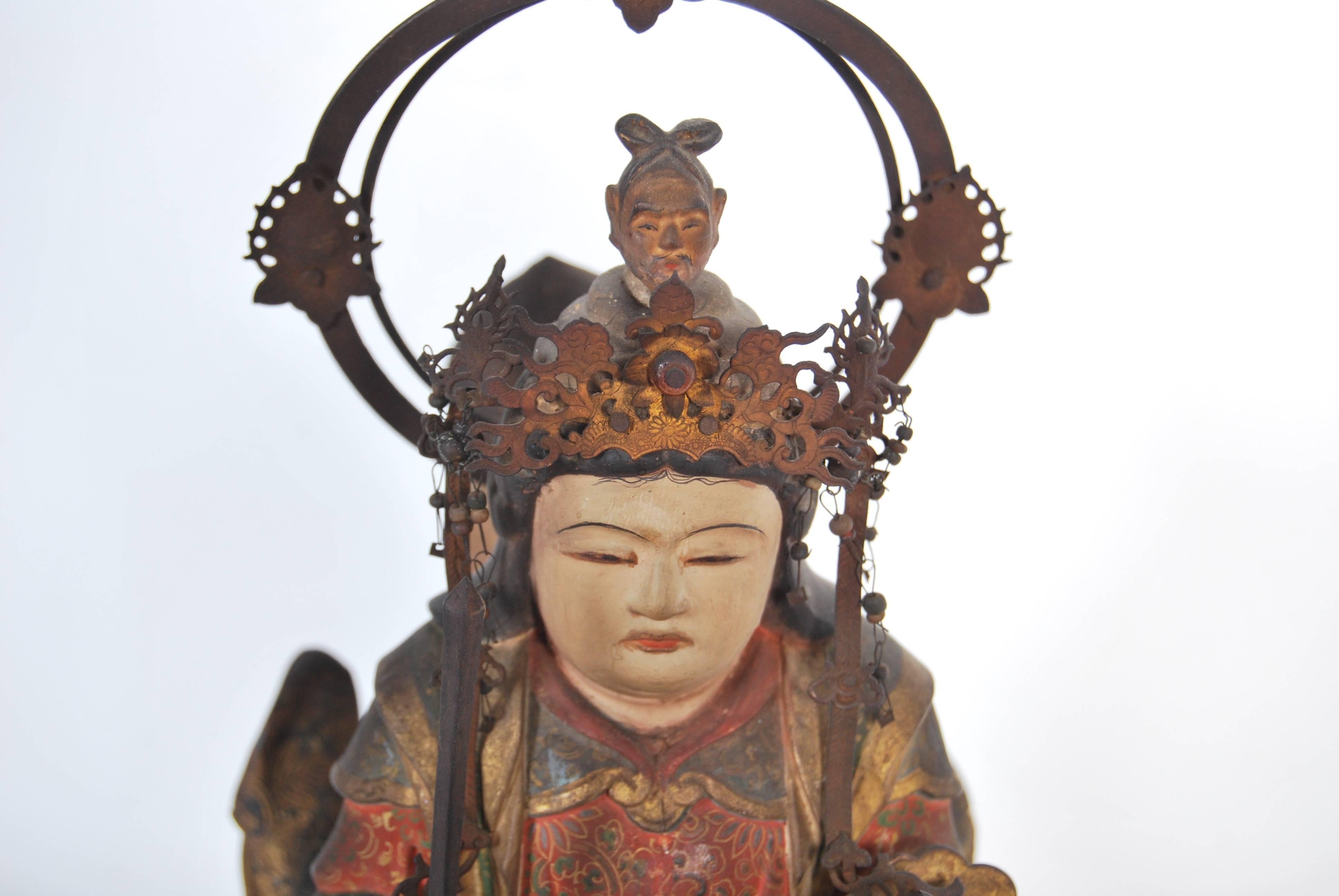 Gesso Antique Japanese Statue of Dakini Ten For Sale