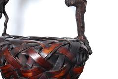 Antique Japanese Bamboo Ikebana Basket with Rootwood Handle, Meiji Period