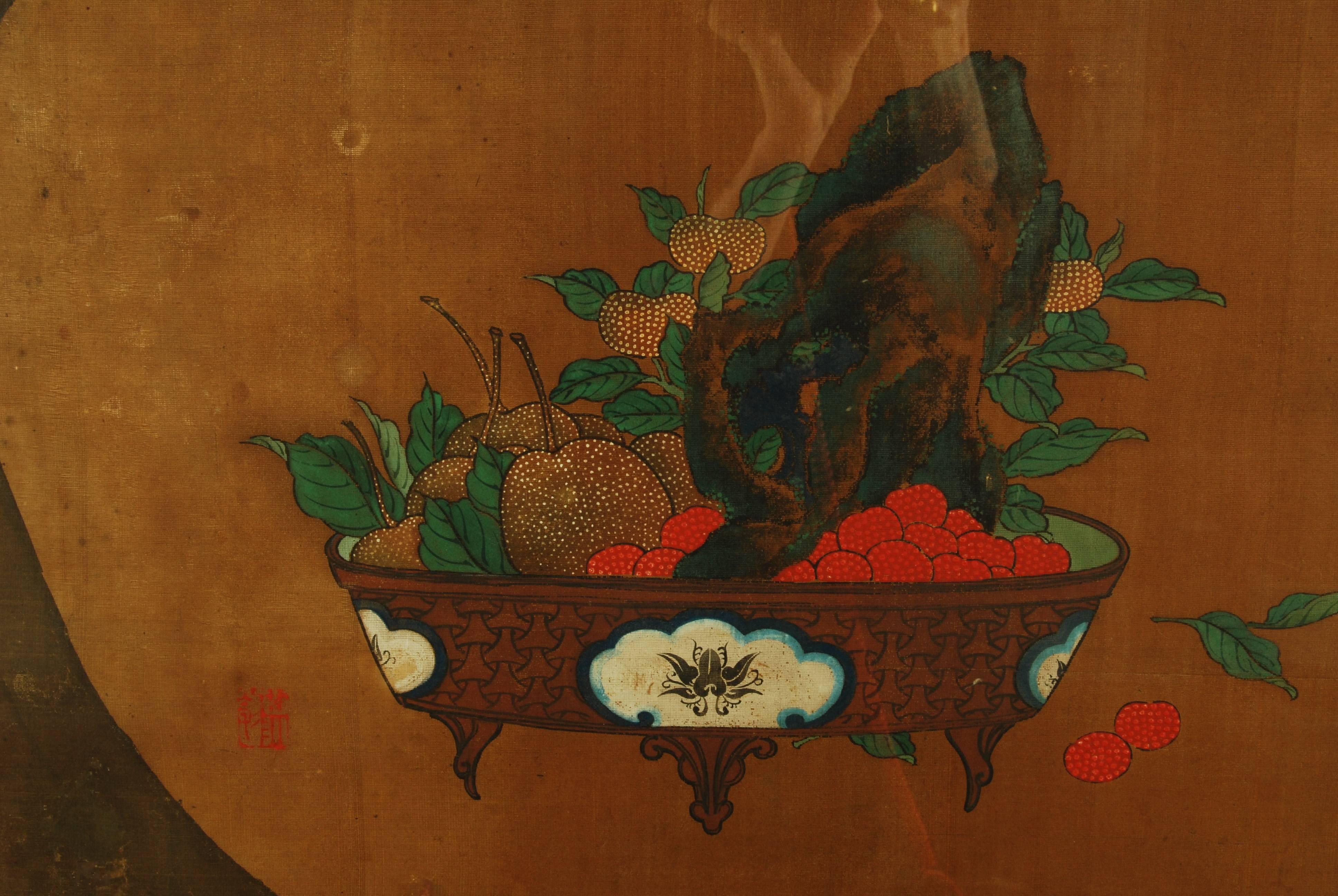 Edo Pair of Antique Japanese Flower Paintings by Yanagisawa Kien, circa 18th Century For Sale