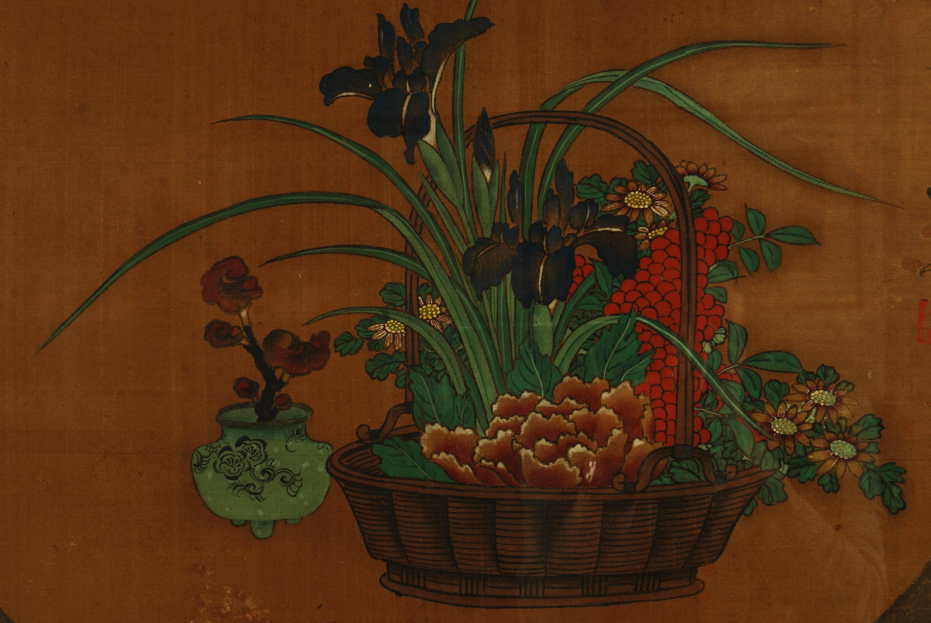 Pair of Antique Japanese Flower Paintings by Yanagisawa Kien, circa 18th Century For Sale 2