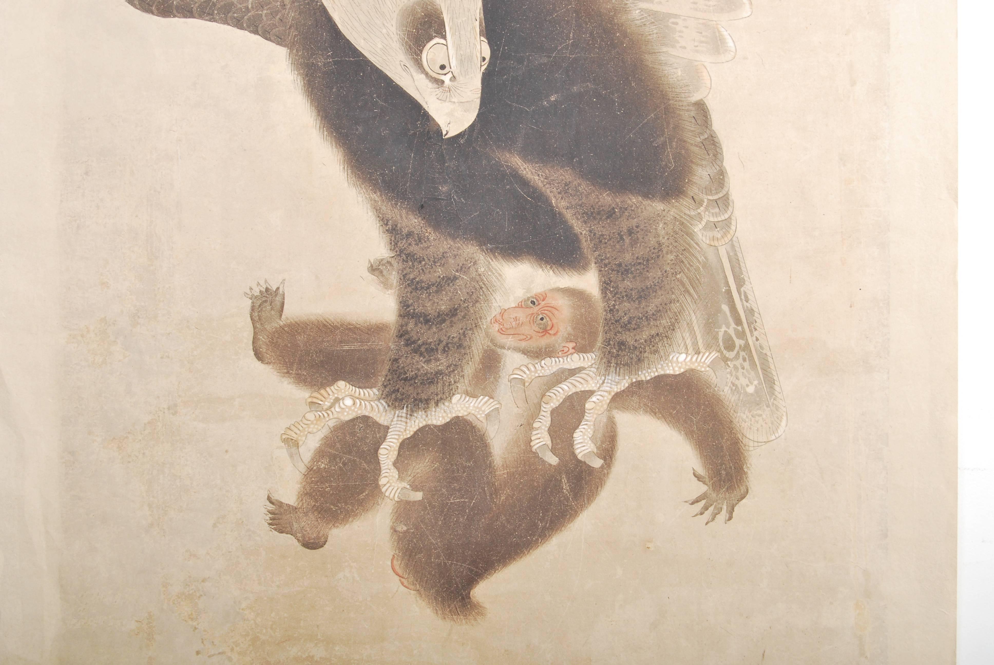 17th Century Antique Japanese Soga School Painting of a Hawk on Paper, Edo Period