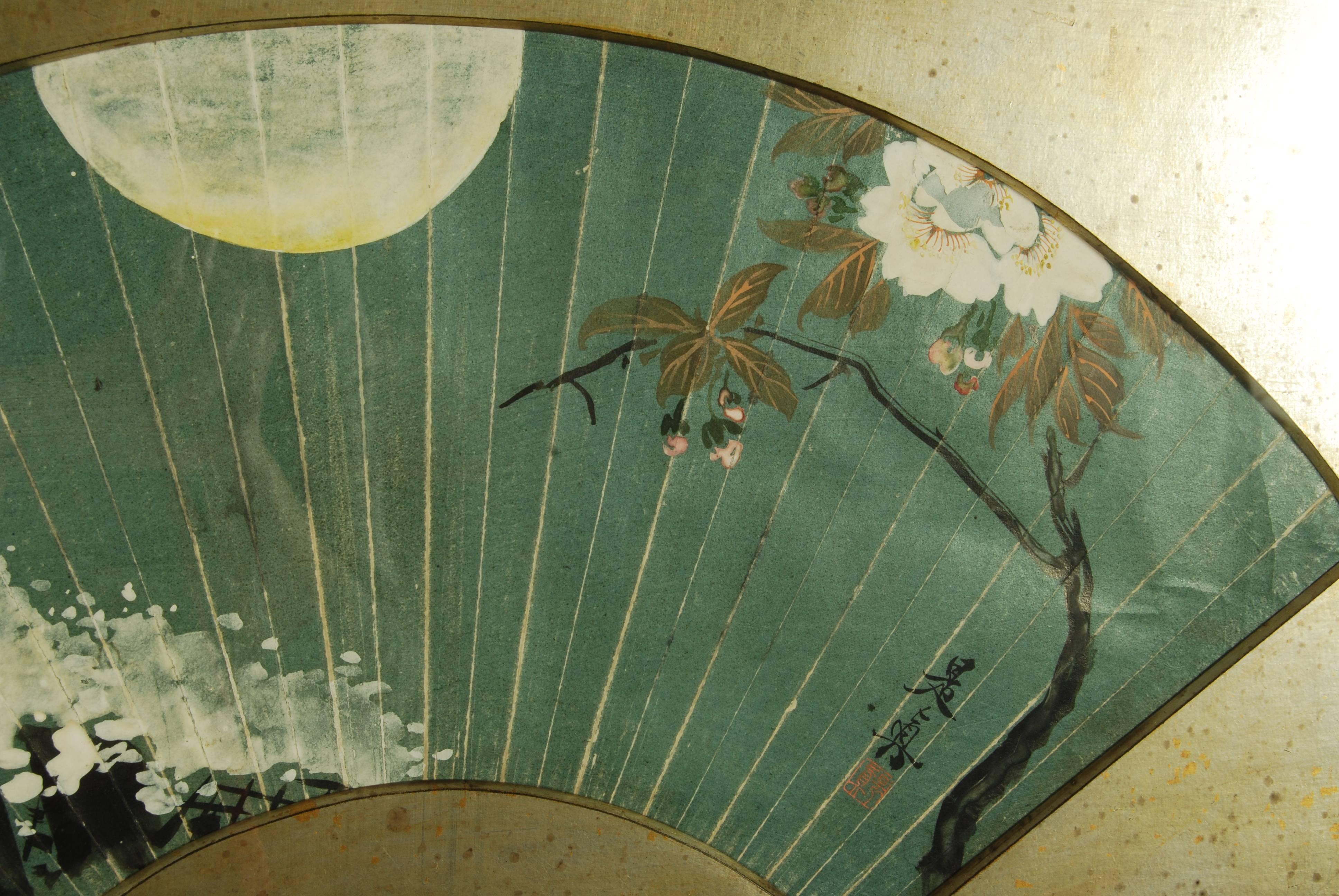 Japanese Fan Painting Signed Shibata Zeshin, 19th Century In Good Condition In Prahran, Victoria