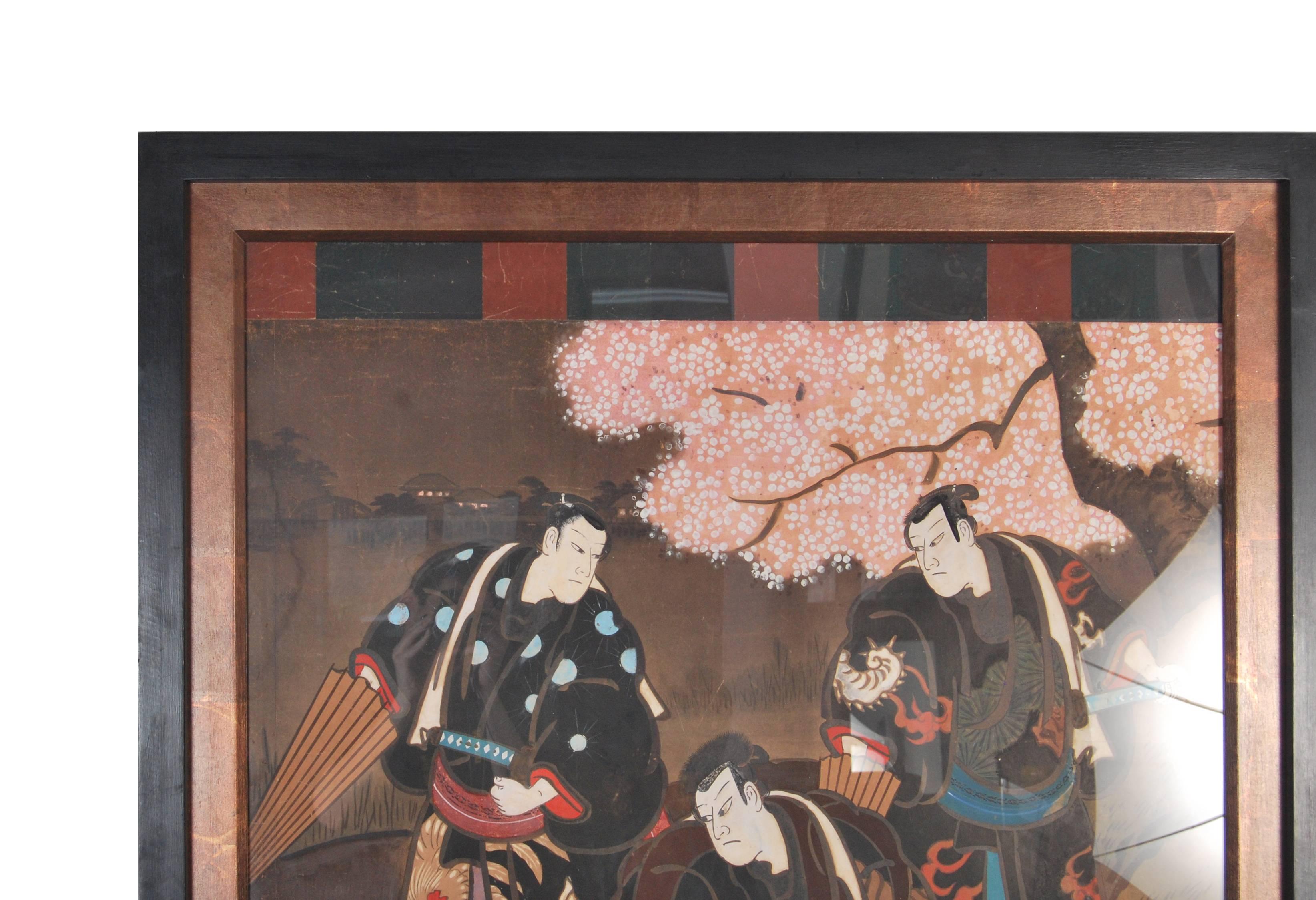 Paper Antique Japanese Hand-Painted Kabuki Theatre Posters, 19th Century