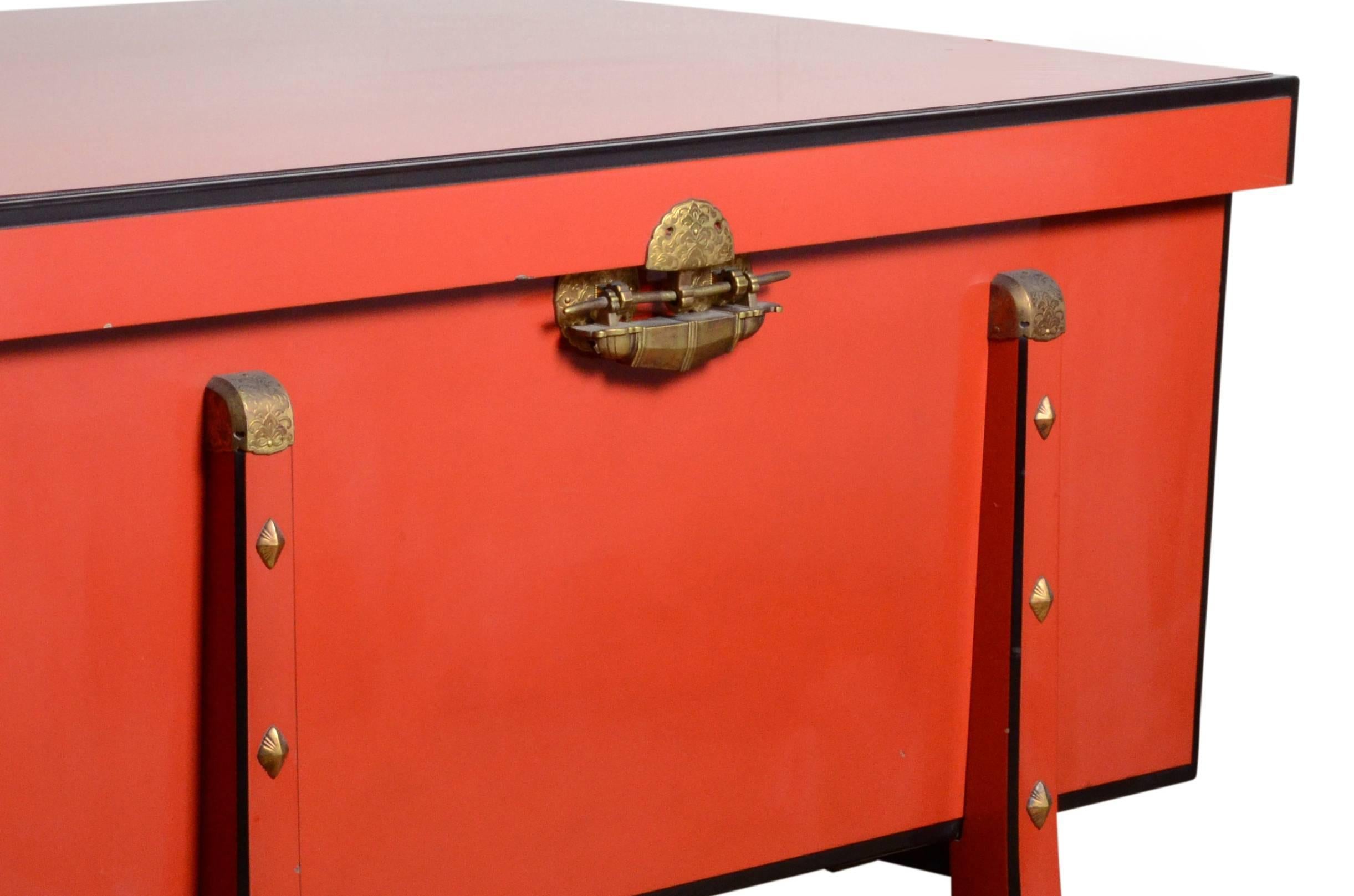 Gilt Rare Japanese Red Lacquered Trunk, Late 19th Century