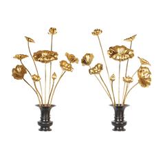 Exceptional Set of 18 Japanese Temple Flowers in Bronze Vases, Edo Period