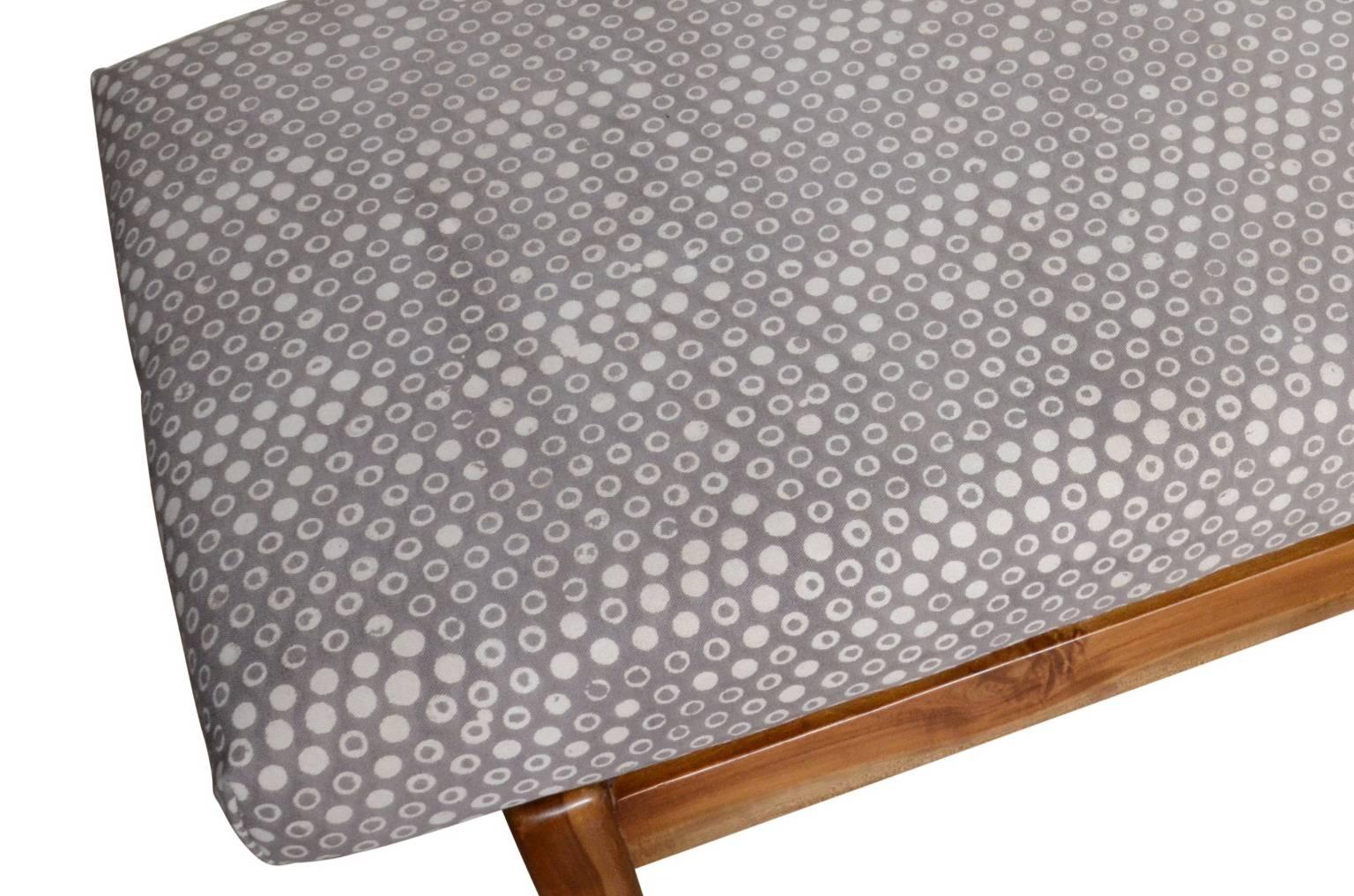 Contemporary Teak Bench Upholstered in Kashish Dyed Cotton 1