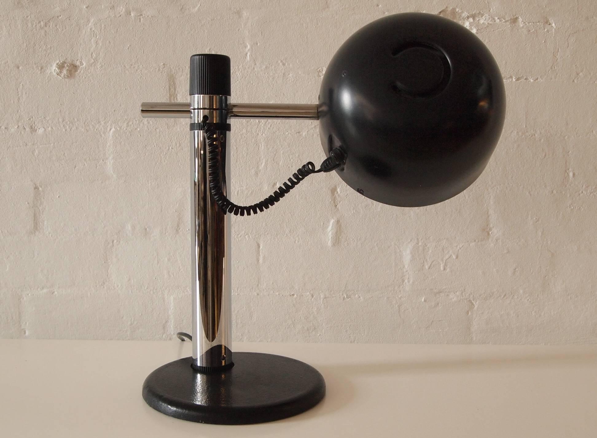 Painted Brutalist Style Desk Lamp in Black and Chrome circa 1970 For Sale