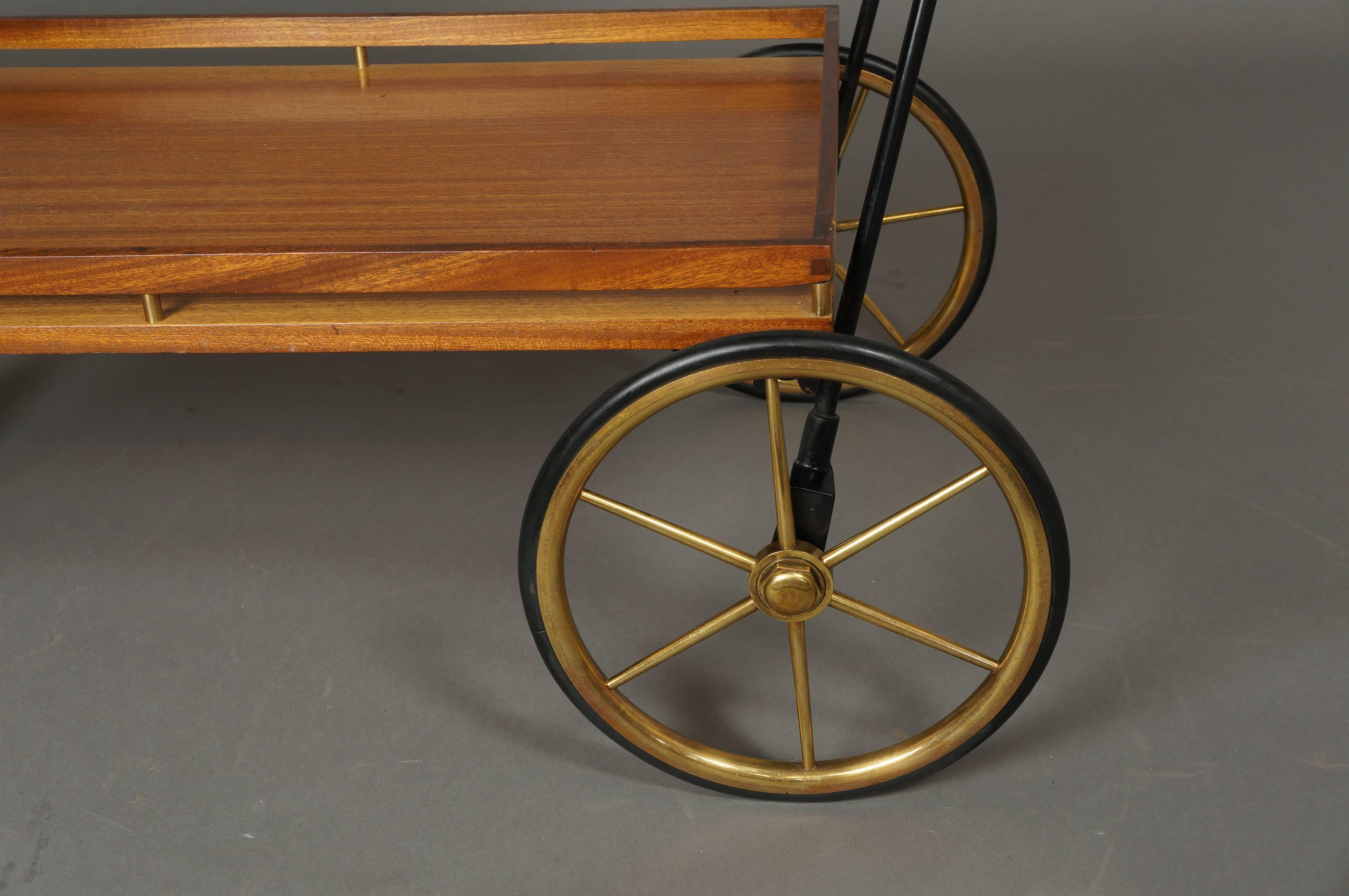 Mid-Century Modern Italian Rosewood and Brass Drinks Trolley, circa 1950 For Sale