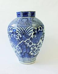 Huge Near Pair of Late Japanese Octagonal Arita Blue and White Vases