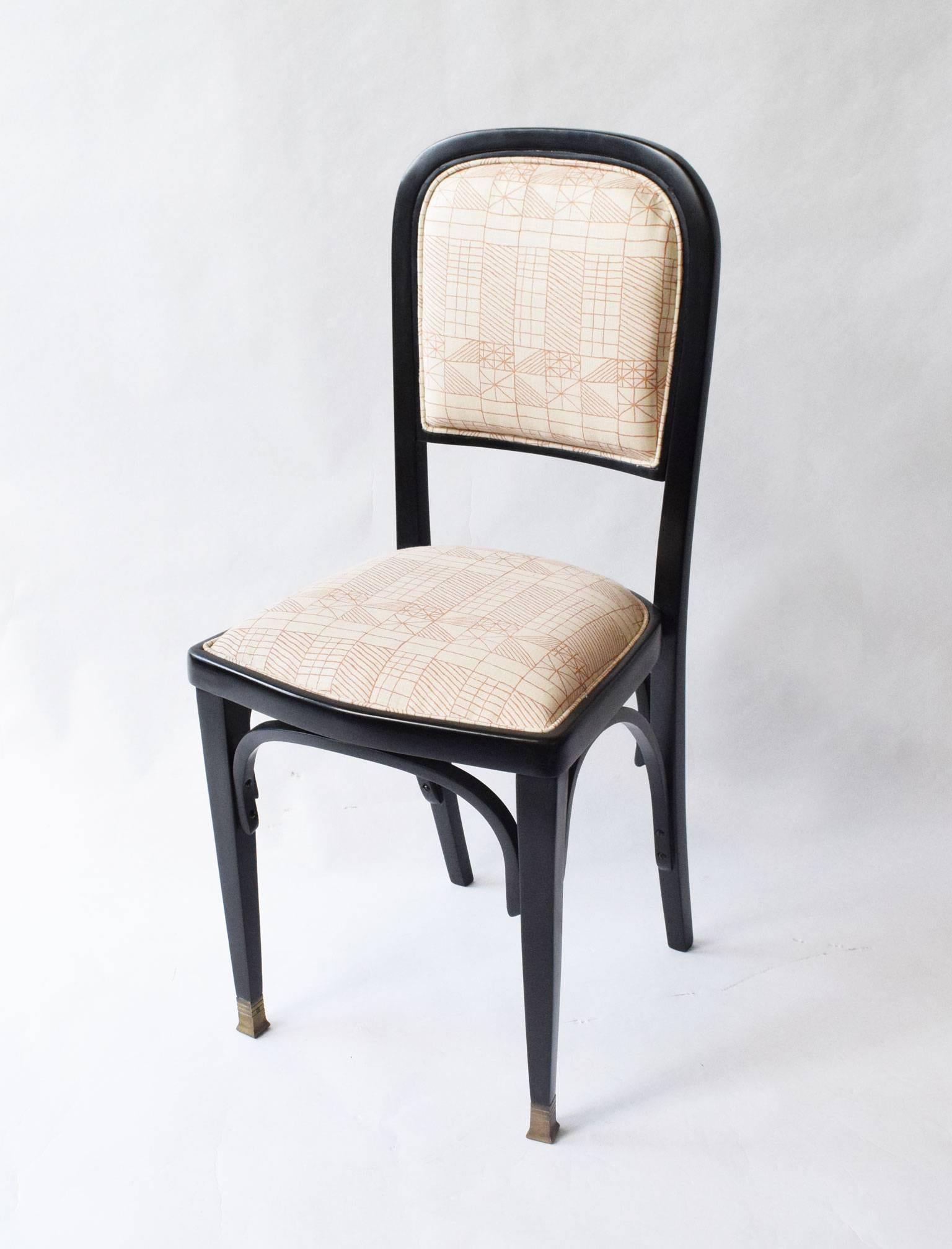 Austrian Set of Four Vienna Secession Side Chairs with Brass Feet in Ebonised Beechwood For Sale