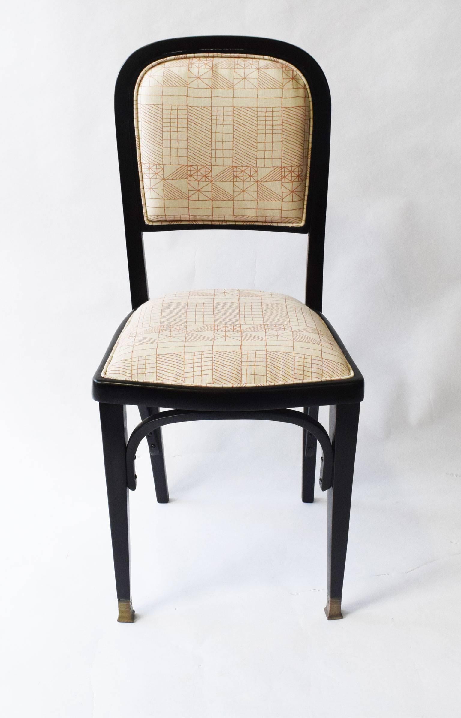 Ebonized Set of Four Vienna Secession Side Chairs with Brass Feet in Ebonised Beechwood For Sale
