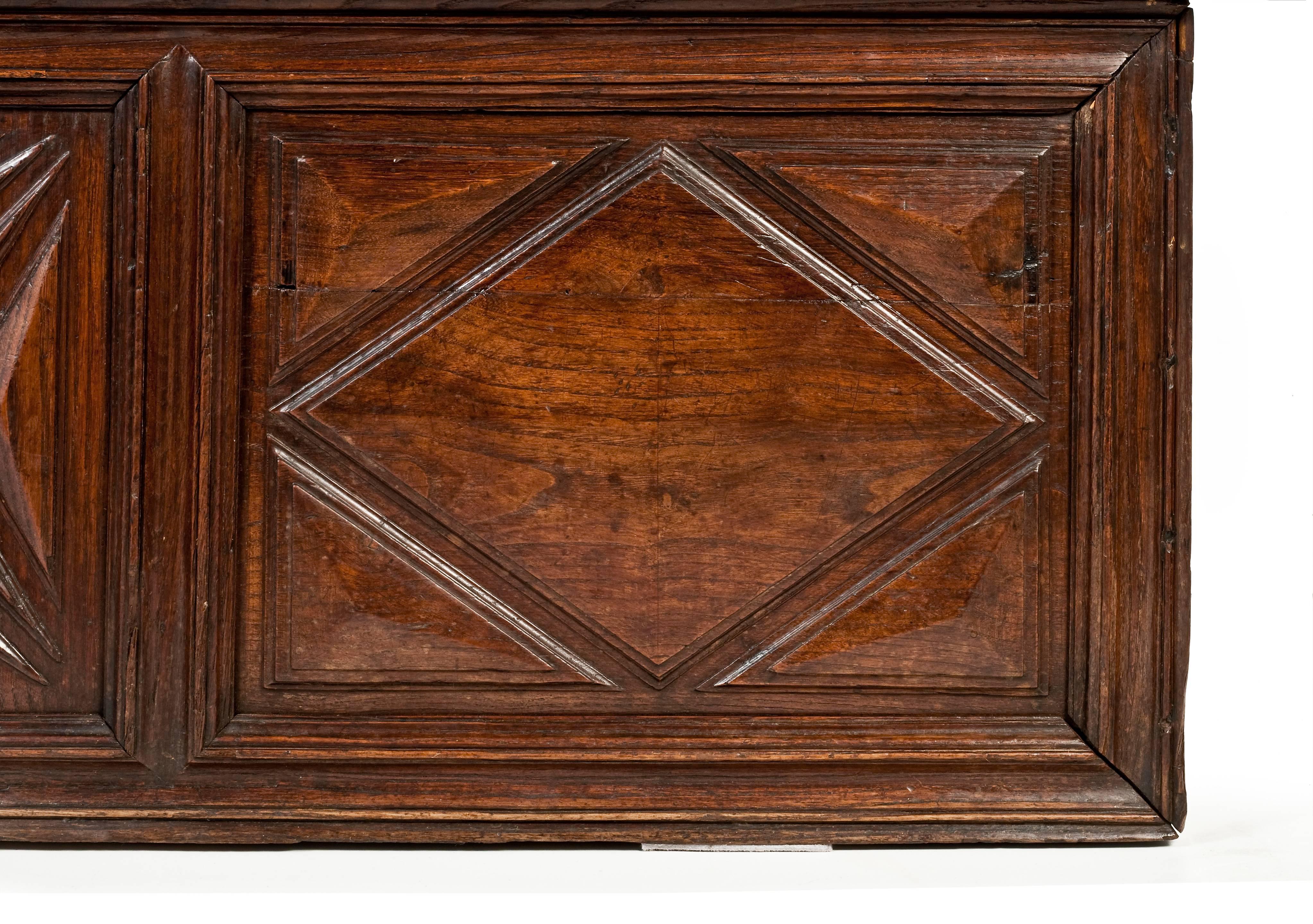 18th Century French Walnut Geometric Panelled Coffer For Sale 1