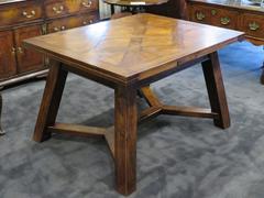 Unique Late 19th Century, French Oak, Art Nouveau, Parquetry Top, Draw Leaf