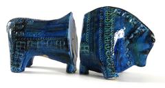 Bitossi, Londi Designed 'Rimini Blu' Bull Bookends, circa 1965, Italy