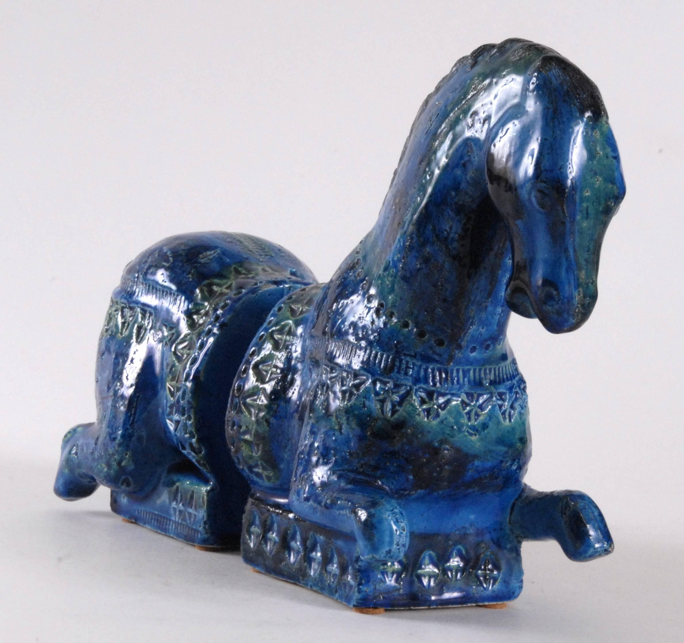 Italian Bitossi, Londi Designed 'Rimini Blu' Horse Bookends, circa 1965, Italy