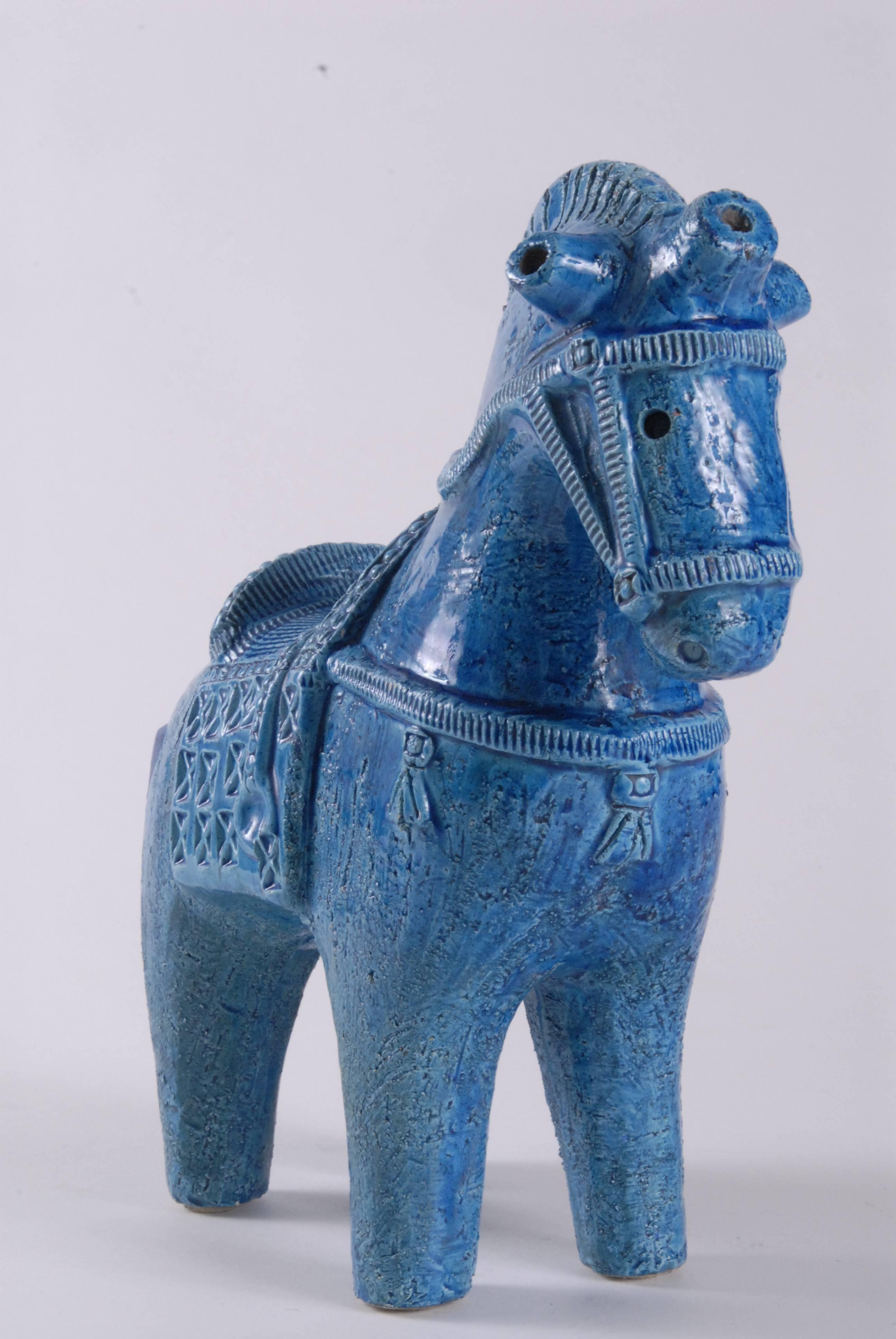 An Aldo Londi designed large horse with the 'Rimini' pattern coloured in a paler blue than usual.