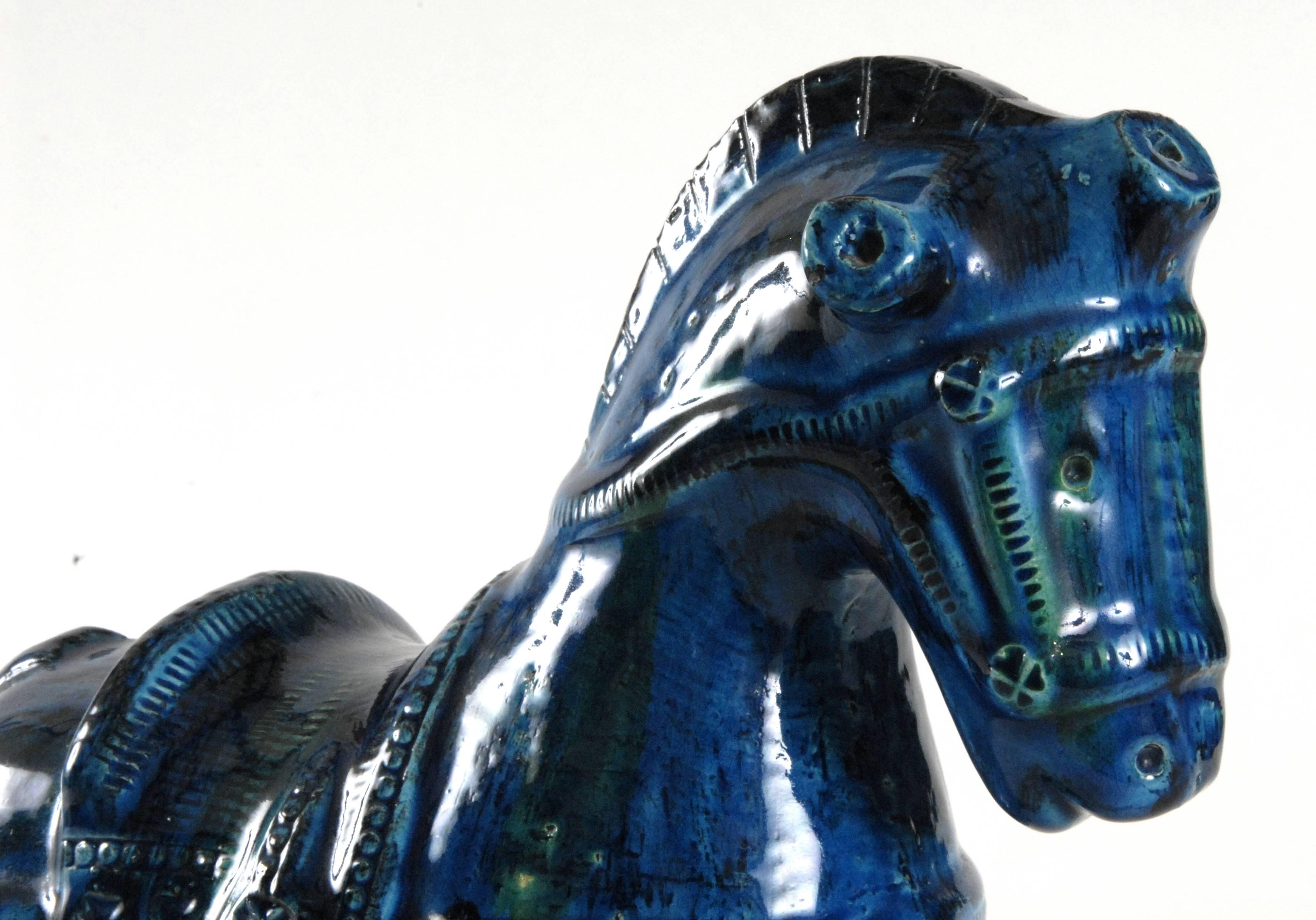 Mid-Century Modern Bitossi Aldo Londi Rimini Blu Horse, Italy, circa 1968 For Sale