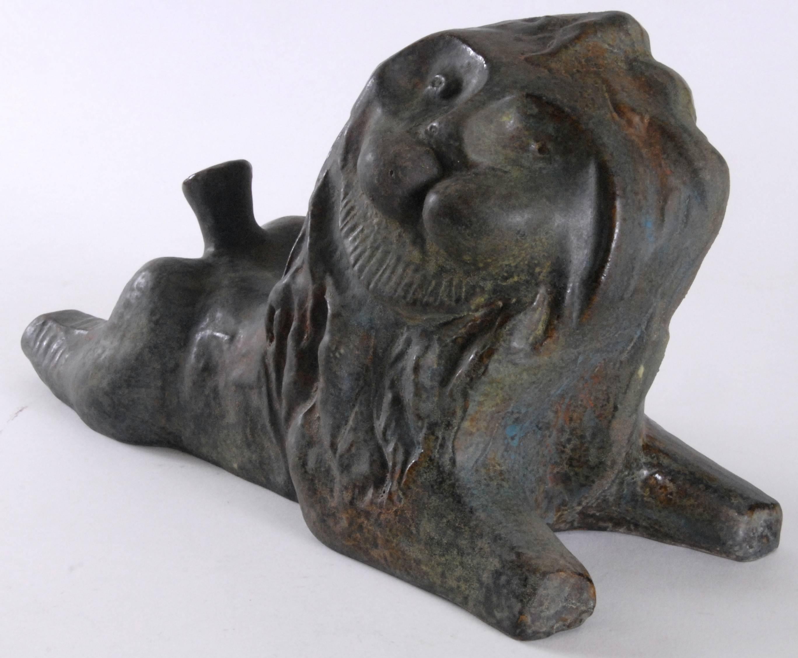 Aldo Londi designed bronze finish lion called 'Pietra', early 1960s. This was also made as a lamp base and finished with different glazes. The 'bronze' finish as here is very rare. See photo with catalogue illustration from the Bitossi Londi