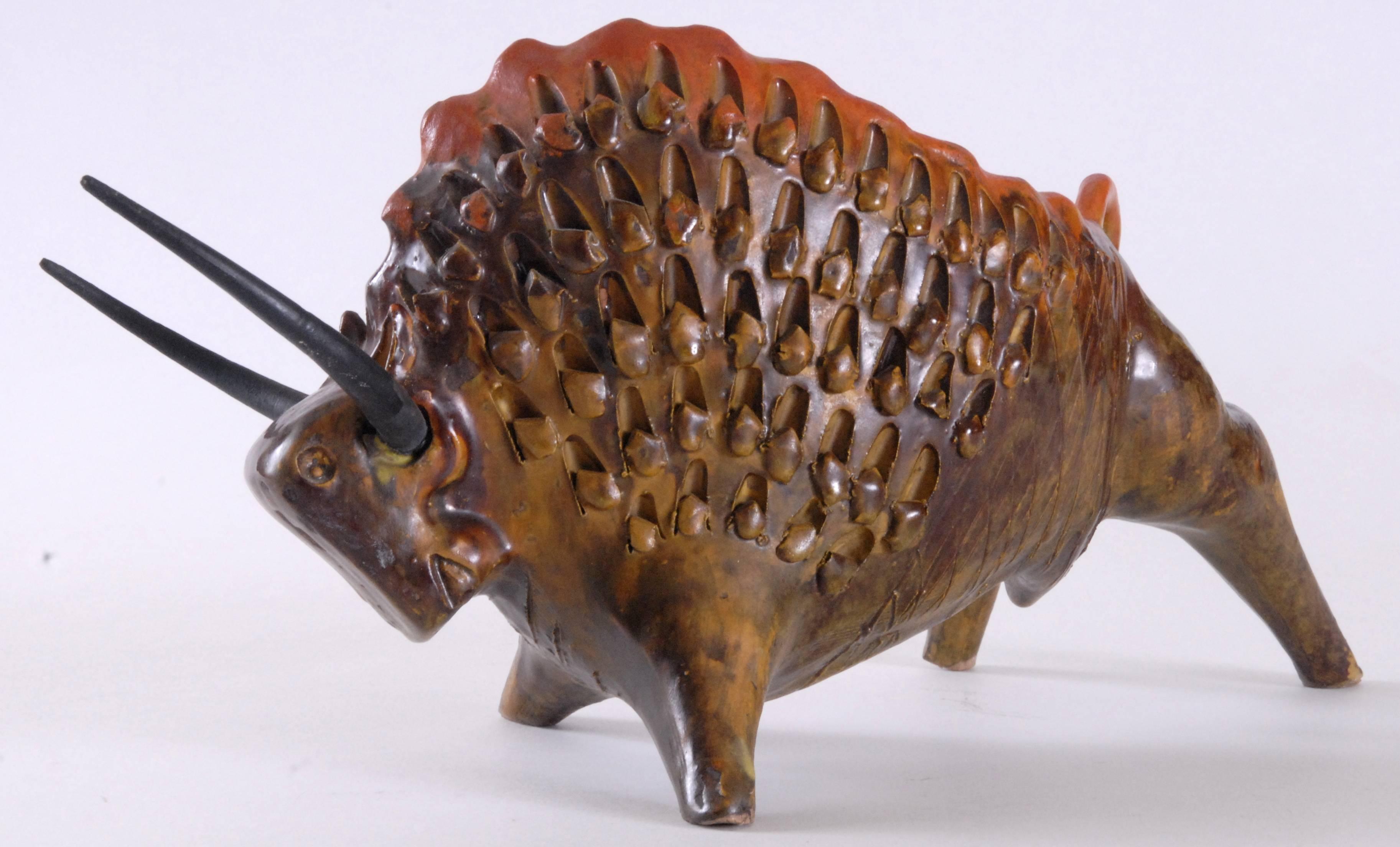 Pottery Alvino Bagni Stylized Bull, Italy, circa 1960