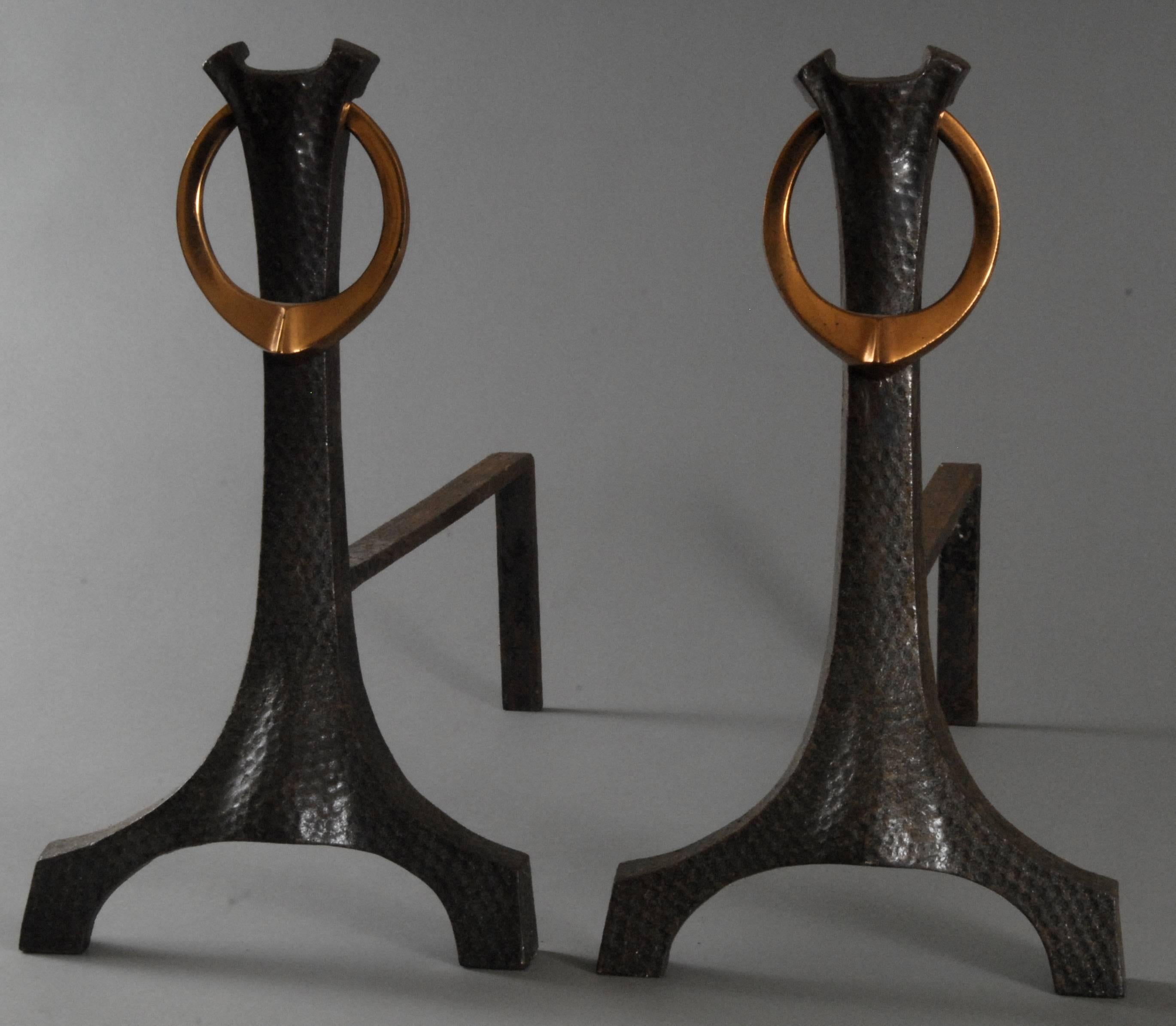 Pair of Andirons or Firedogs, Copper and Iron, English, circa 1905 In Excellent Condition In Pymble, NSW