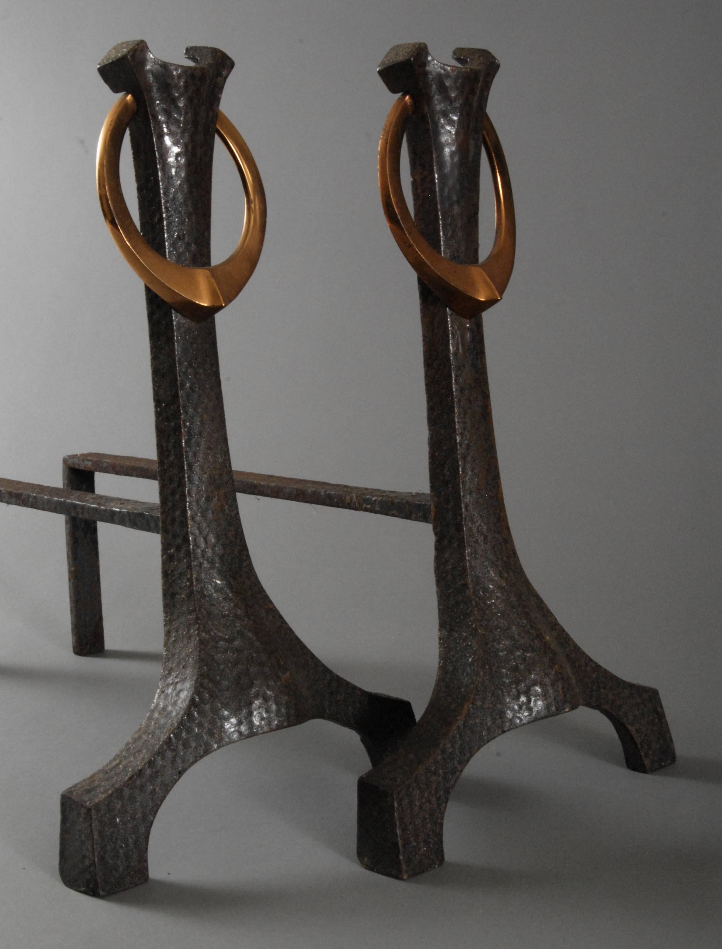 Pair of Andirons or Firedogs, Copper and Iron, English, circa 1905 1