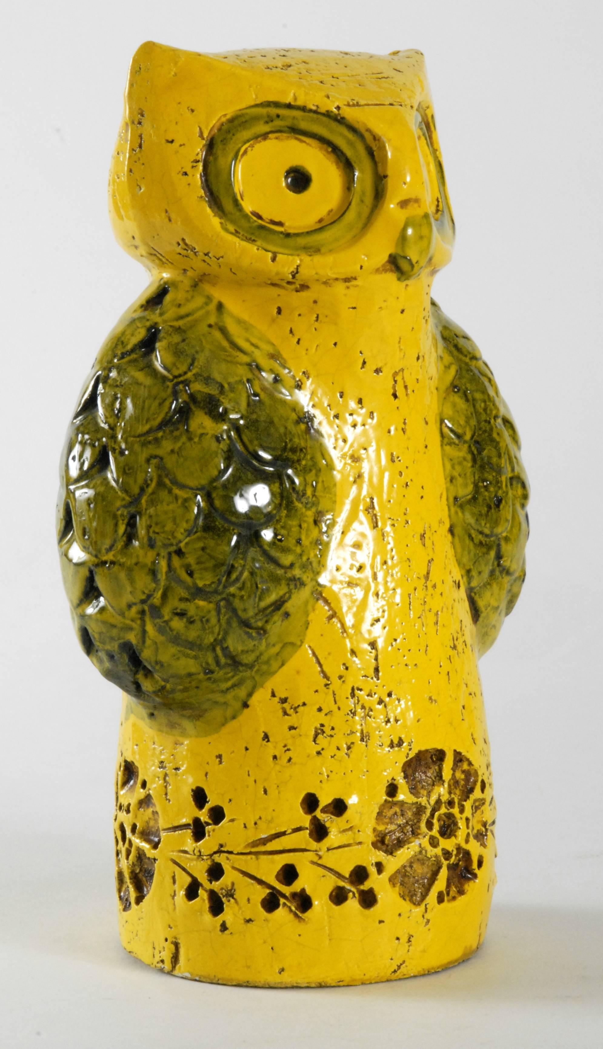 Mid-Century Modern Bitossi Aldo Londi Yellow Owl, Italy, circa 1965