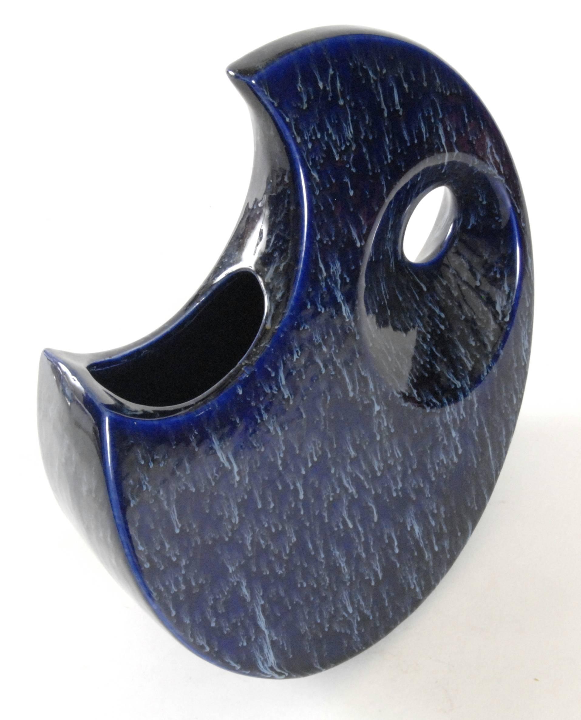 Italian Bertoncello Moon Vase in Mottled Cobalt Blue, Italy, circa 1965 For Sale