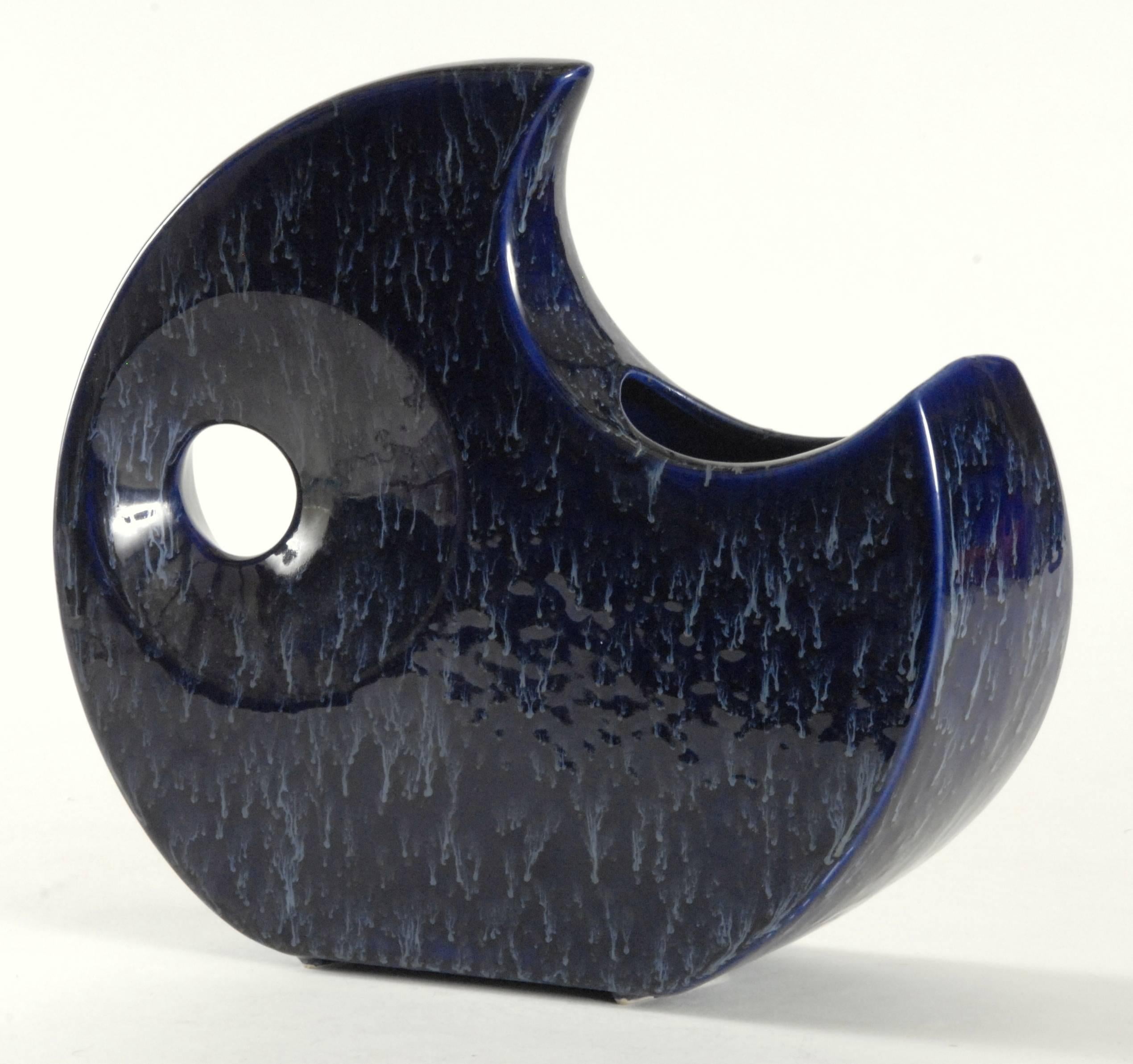 Mid-20th Century Bertoncello Moon Vase in Mottled Cobalt Blue, Italy, circa 1965 For Sale