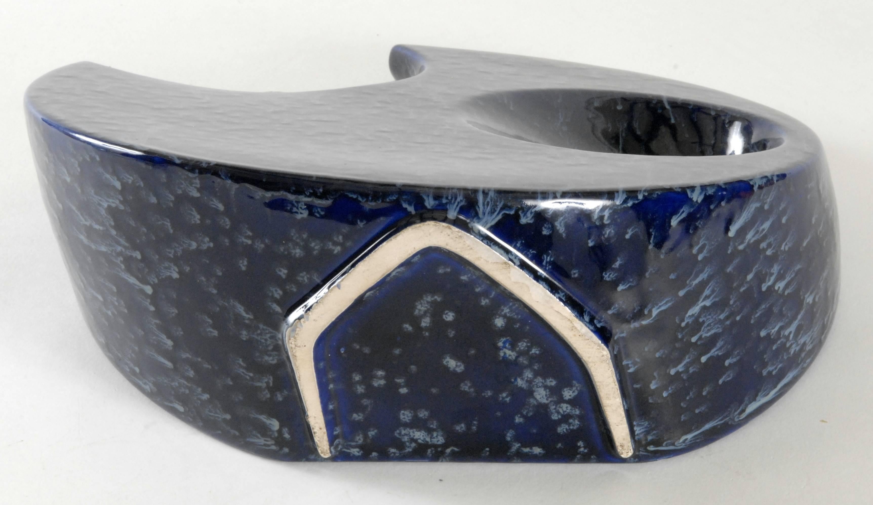 Bertoncello-Mondvase in kobaltblau gesprenkeltem Kobalt, Italien, um 1965 (Töpferwaren) im Angebot