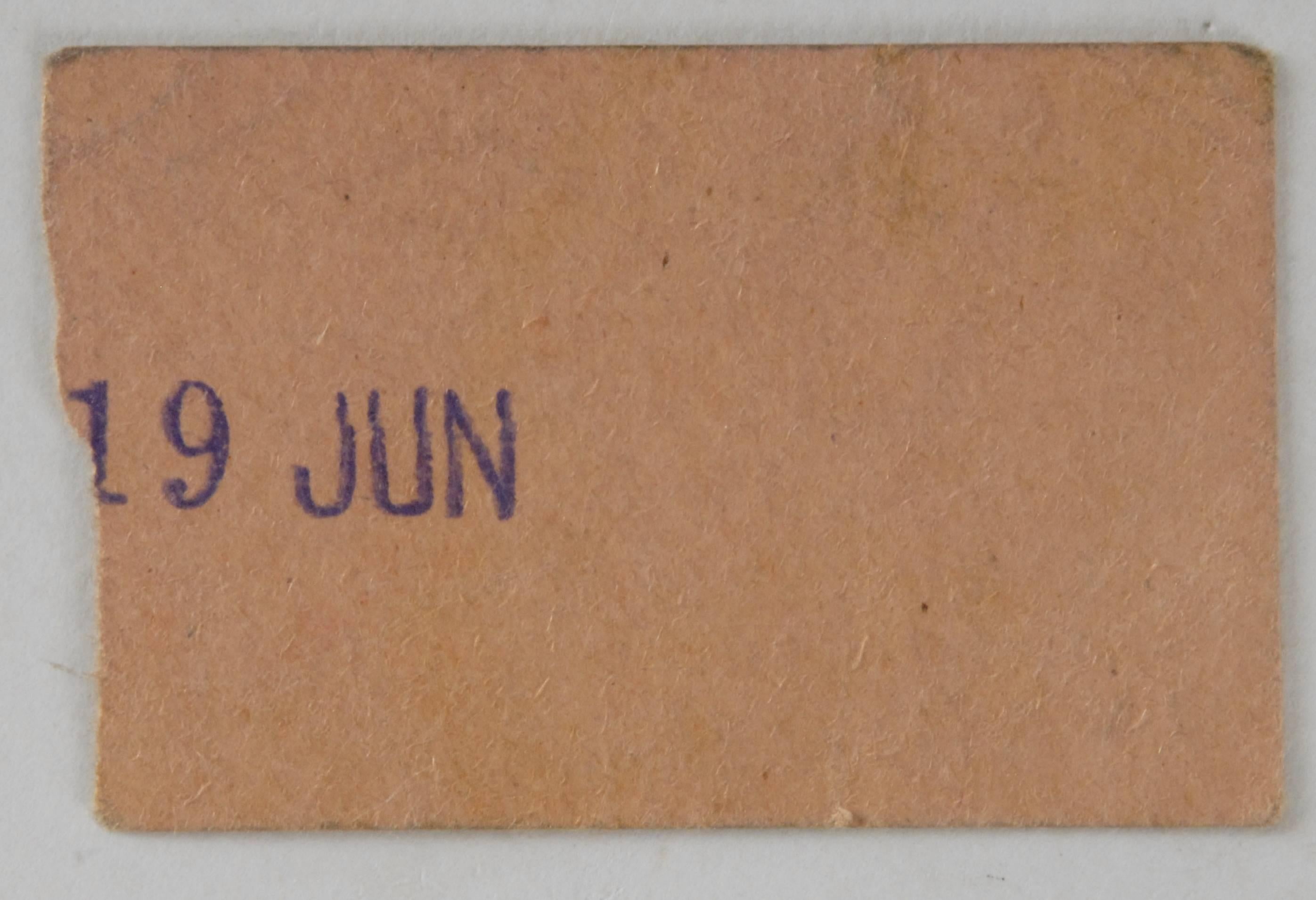 A very rare ticket stub from, the Beatles Sydney stadium show, 19th June 1964. The reverse is ink stamped with the date 19 JUN.