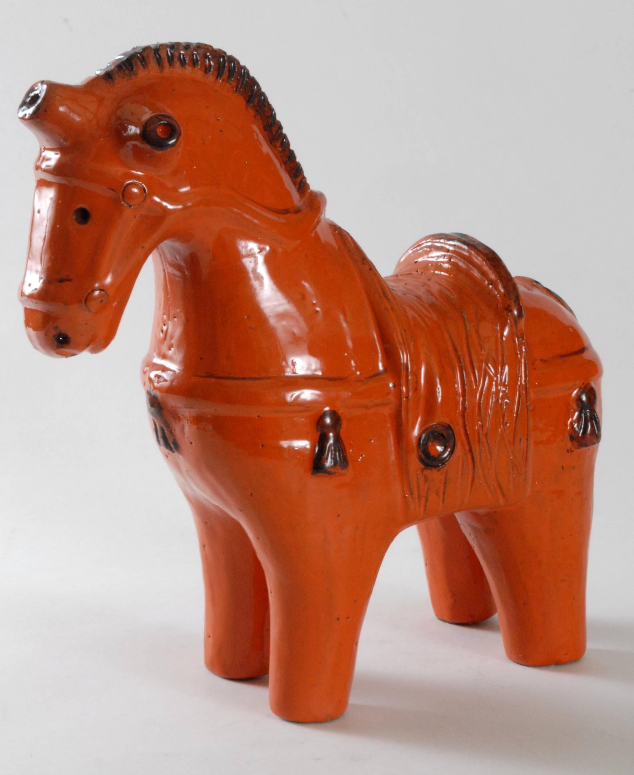 Bitossi Londi Design:: Italien:: um 1968 Orangefarbenes Pferd (Handgefertigt)