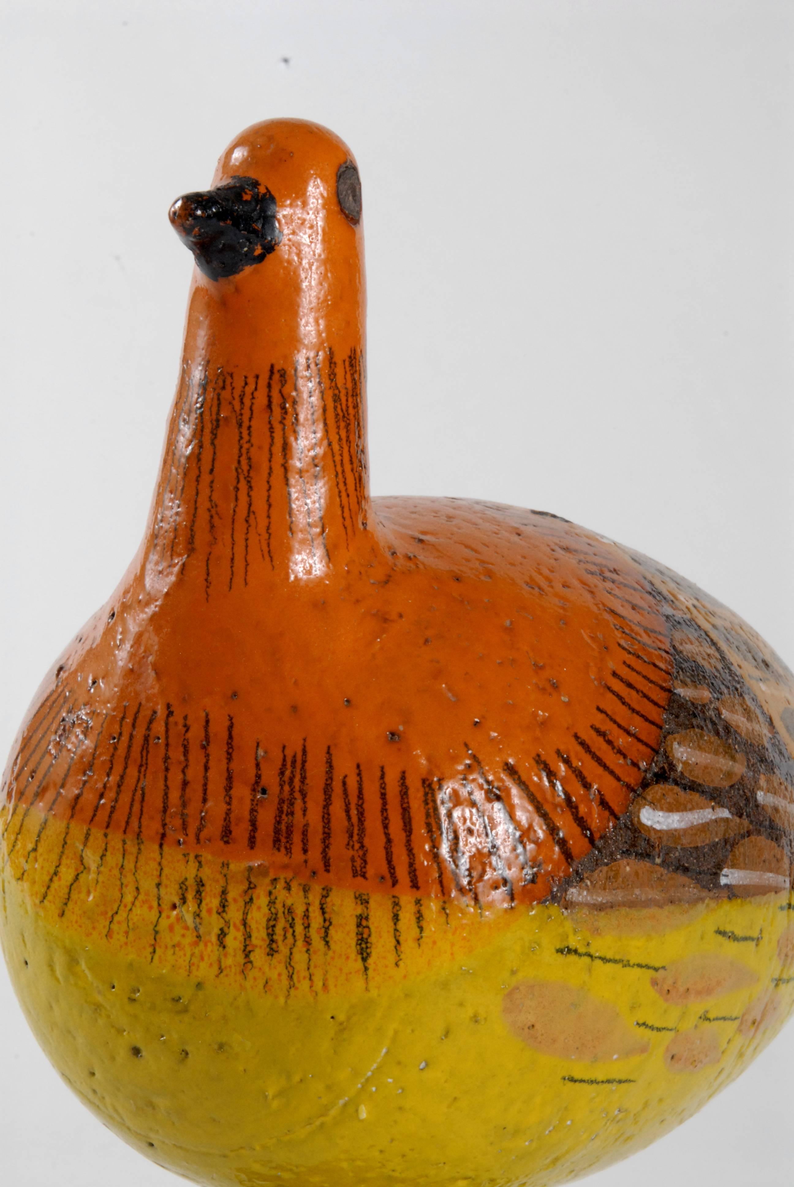 Mid-Century Modern Bitossi Londi Designed Rare Orange and Yellow Bird, Italy, circa 1960