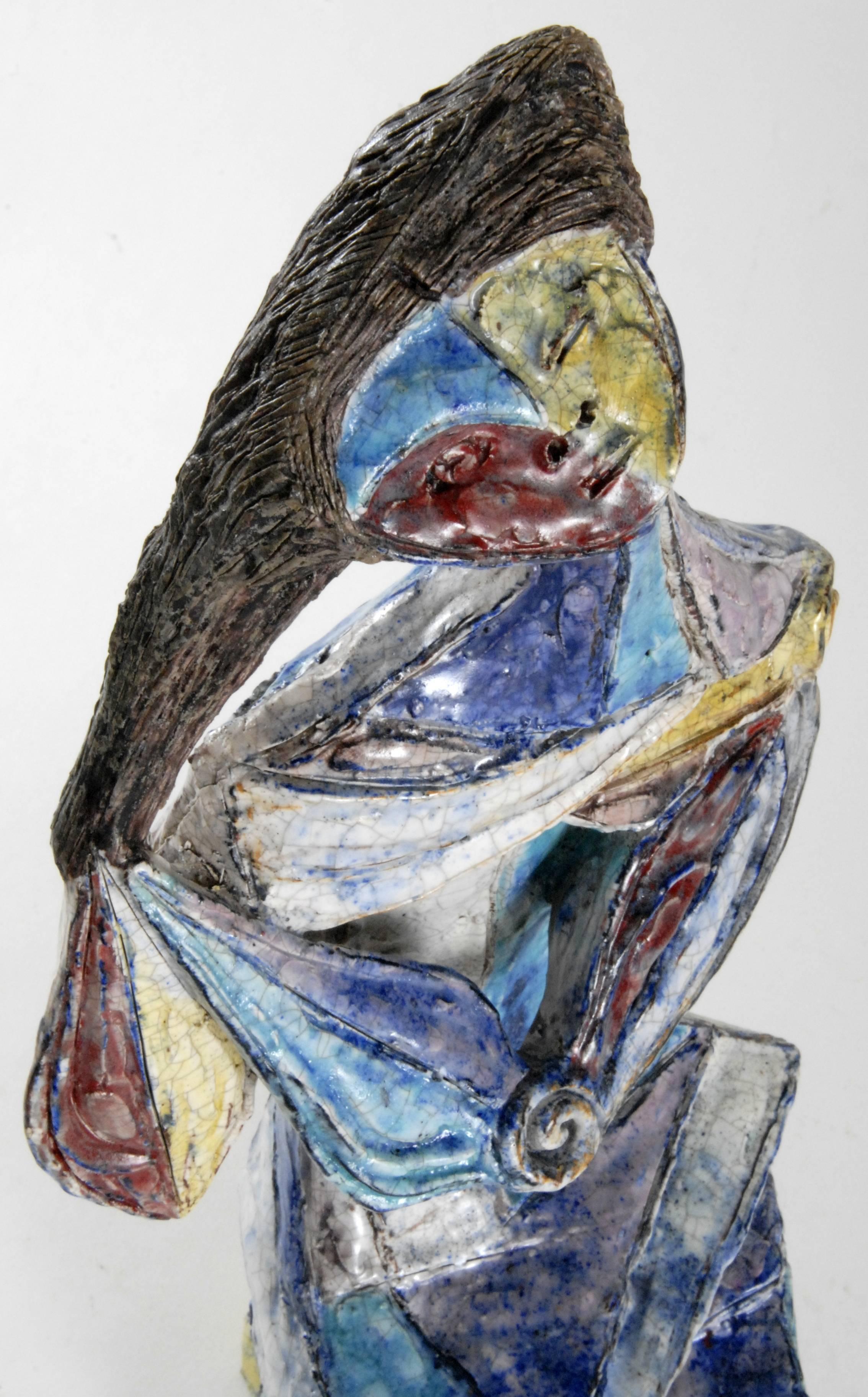 Pottery Marcello Fantoni Harlequin Female Figure, Italy, circa 1954