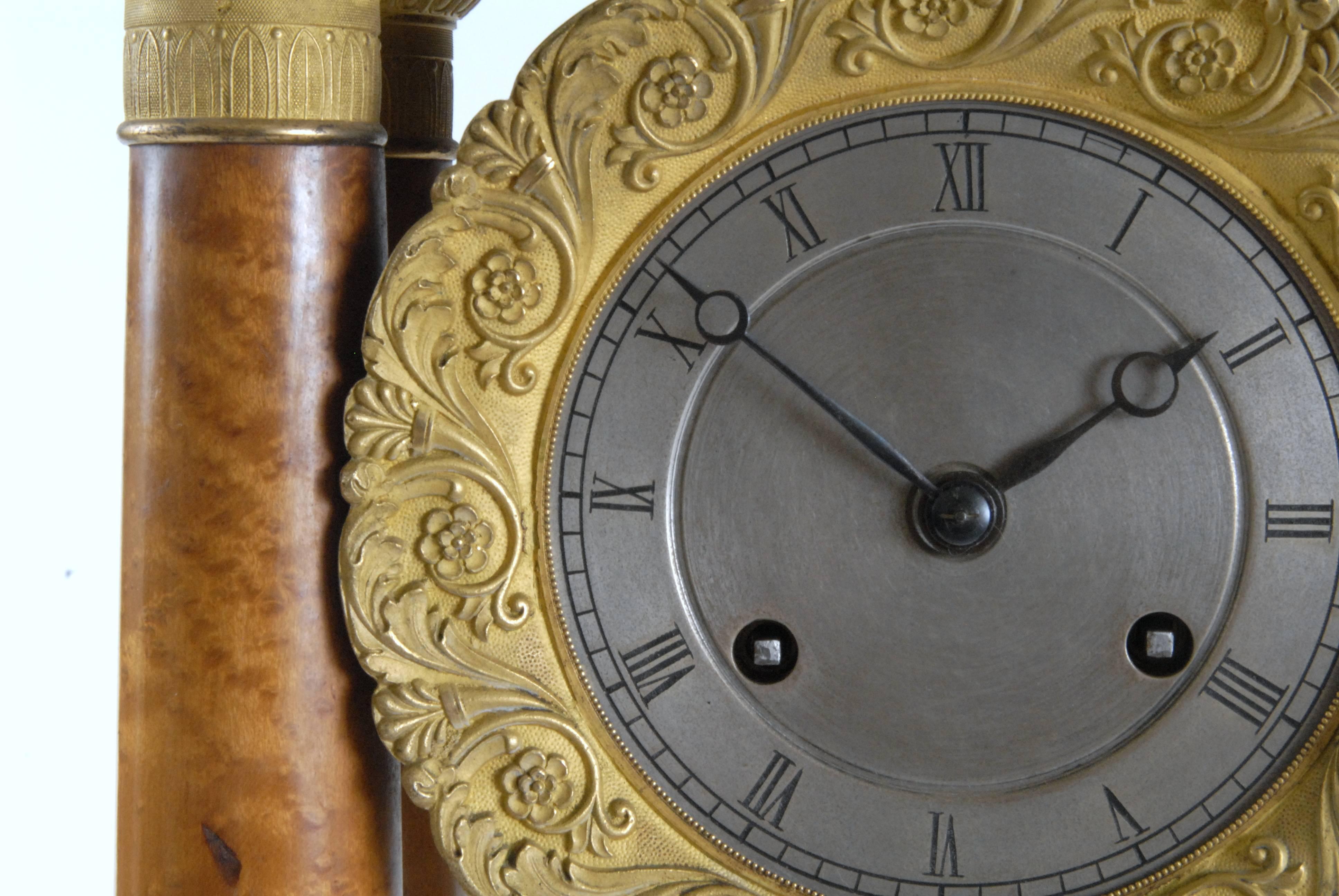 Empire French Portico Timber Clock, circa 1815 For Sale