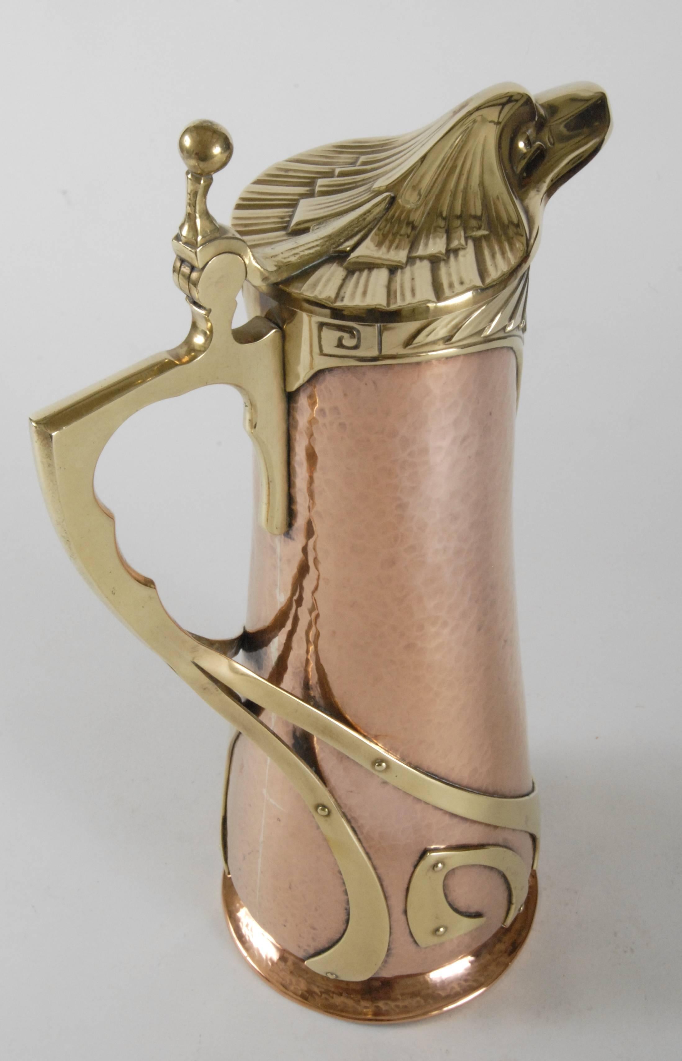 WMF Copper and Brass Wine Jug, Eagle Spout, Germany, circa 1900 1