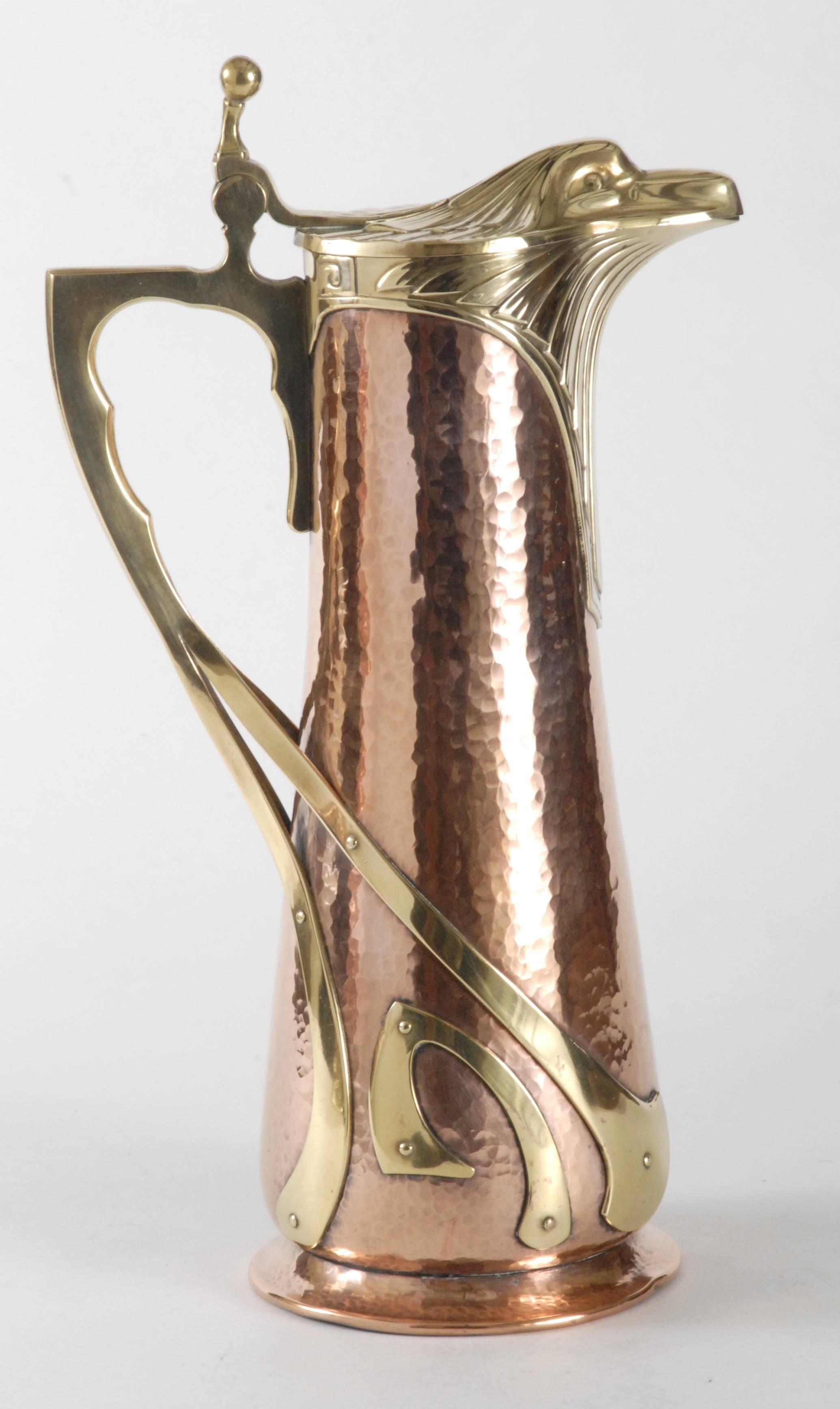 WMF Copper and Brass Wine Jug, Eagle Spout, Germany, circa 1900 In Excellent Condition In Pymble, NSW