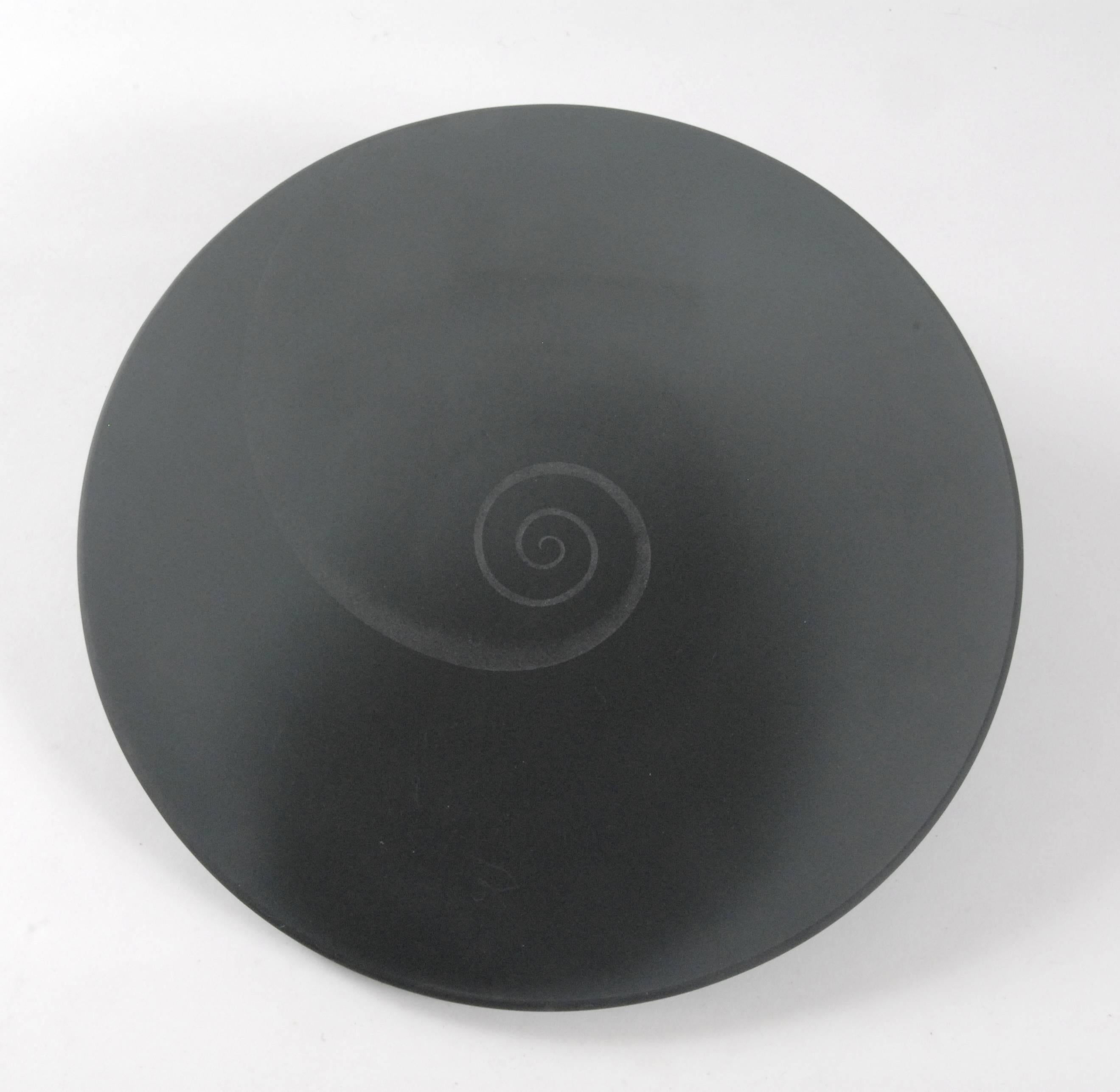 Modern Black Koru Glass Platter, Darryl Fagence, 2003, New Zealand