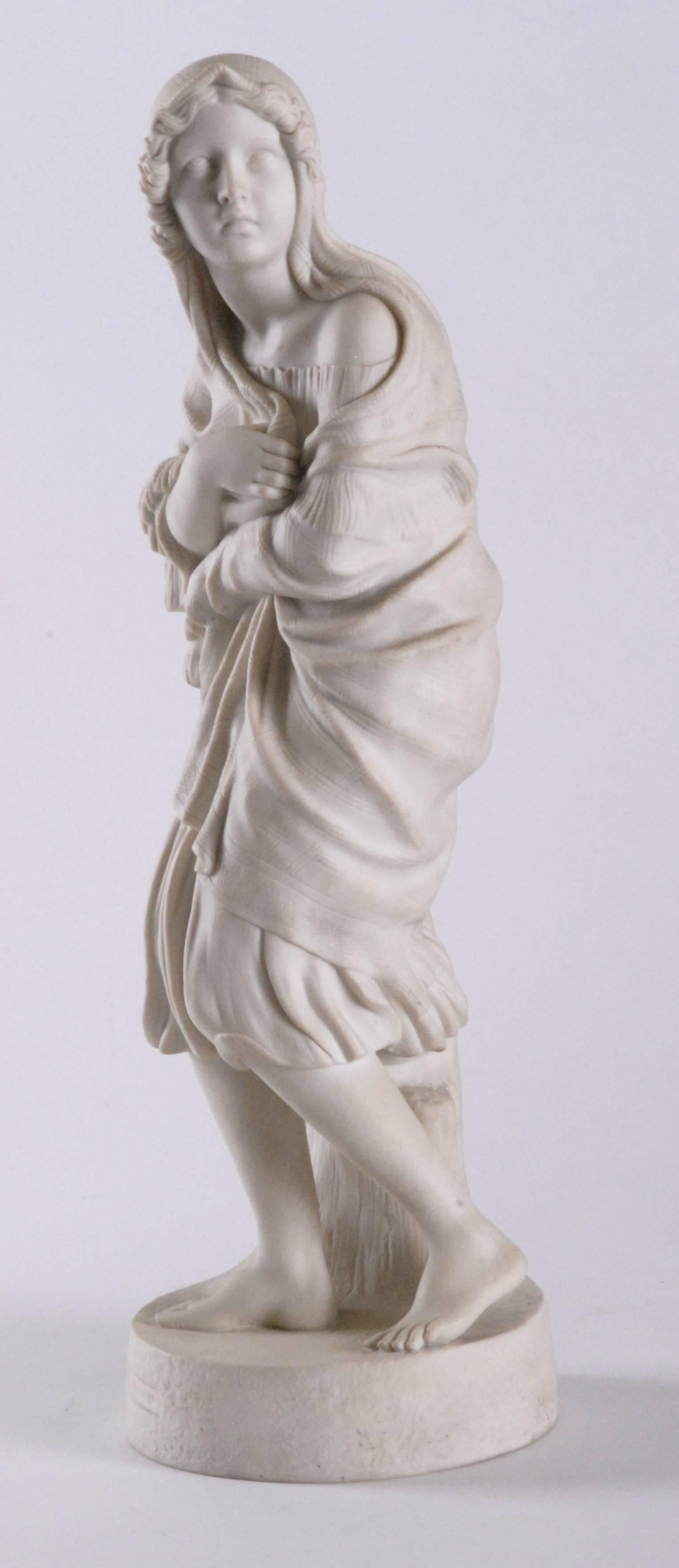 A Copeland [Spode] parian statue from a model by William Brodie, ARSA. SC, designed in 1858, fully stamped as shown. 'STORM' is stamped in a cartouche on the front of the circular base. England, c 1860. A beautifully modelled and sharply defined