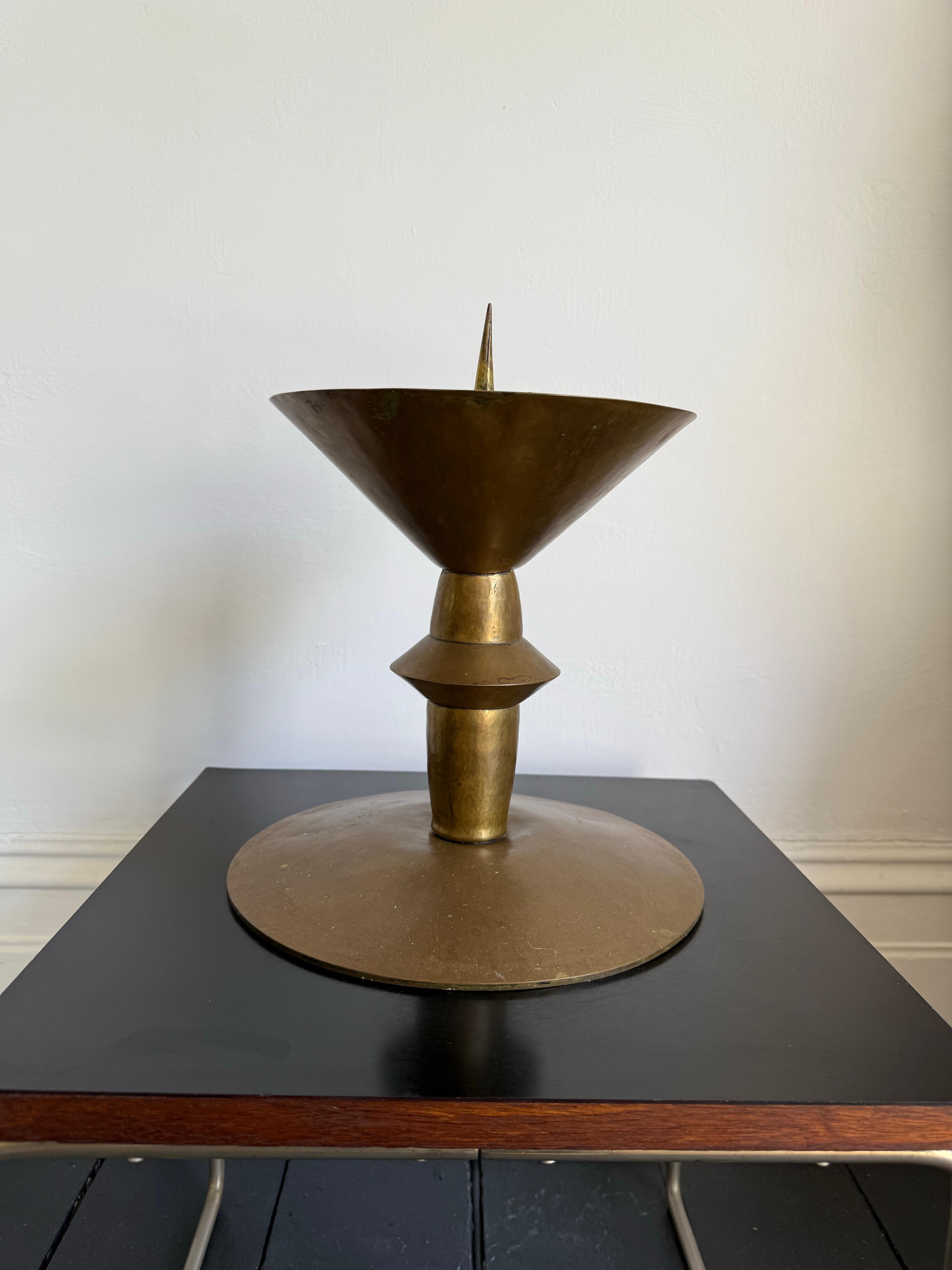 Pair of Large Art Deco Brass Candleholders For Sale 1