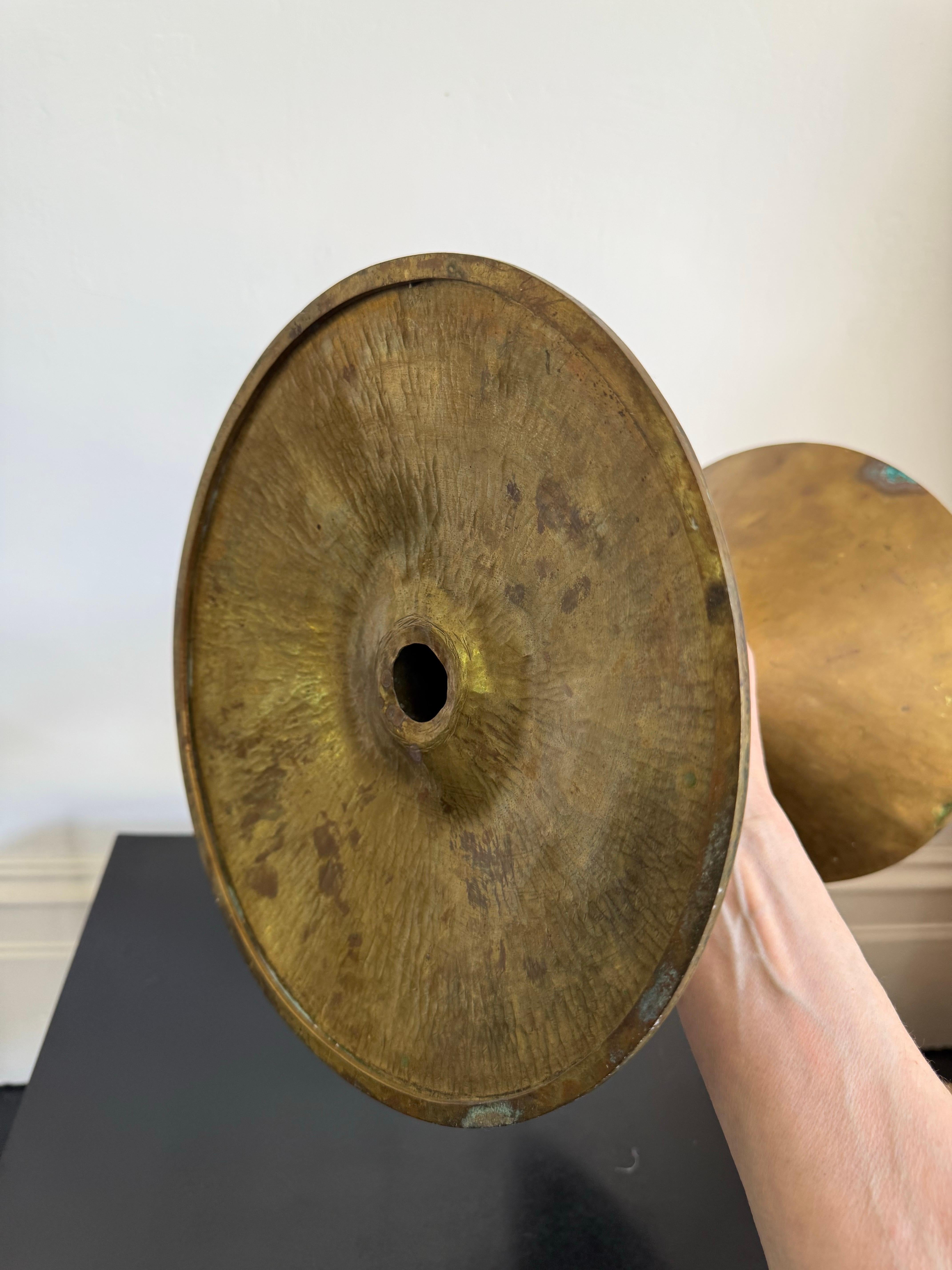 Pair of Large Art Deco Brass Candleholders For Sale 3