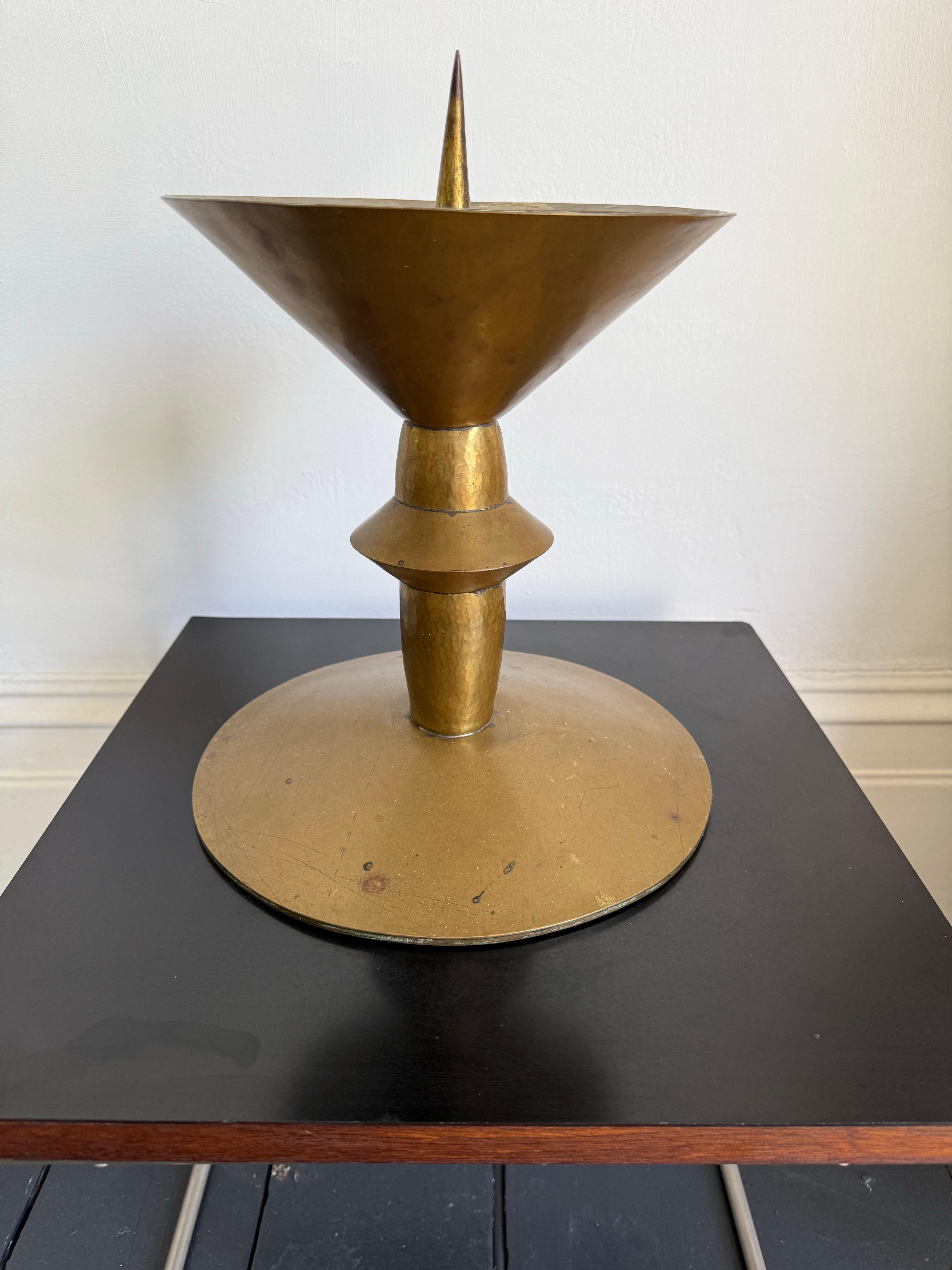 Pair of Large Art Deco Brass Candleholders For Sale 6