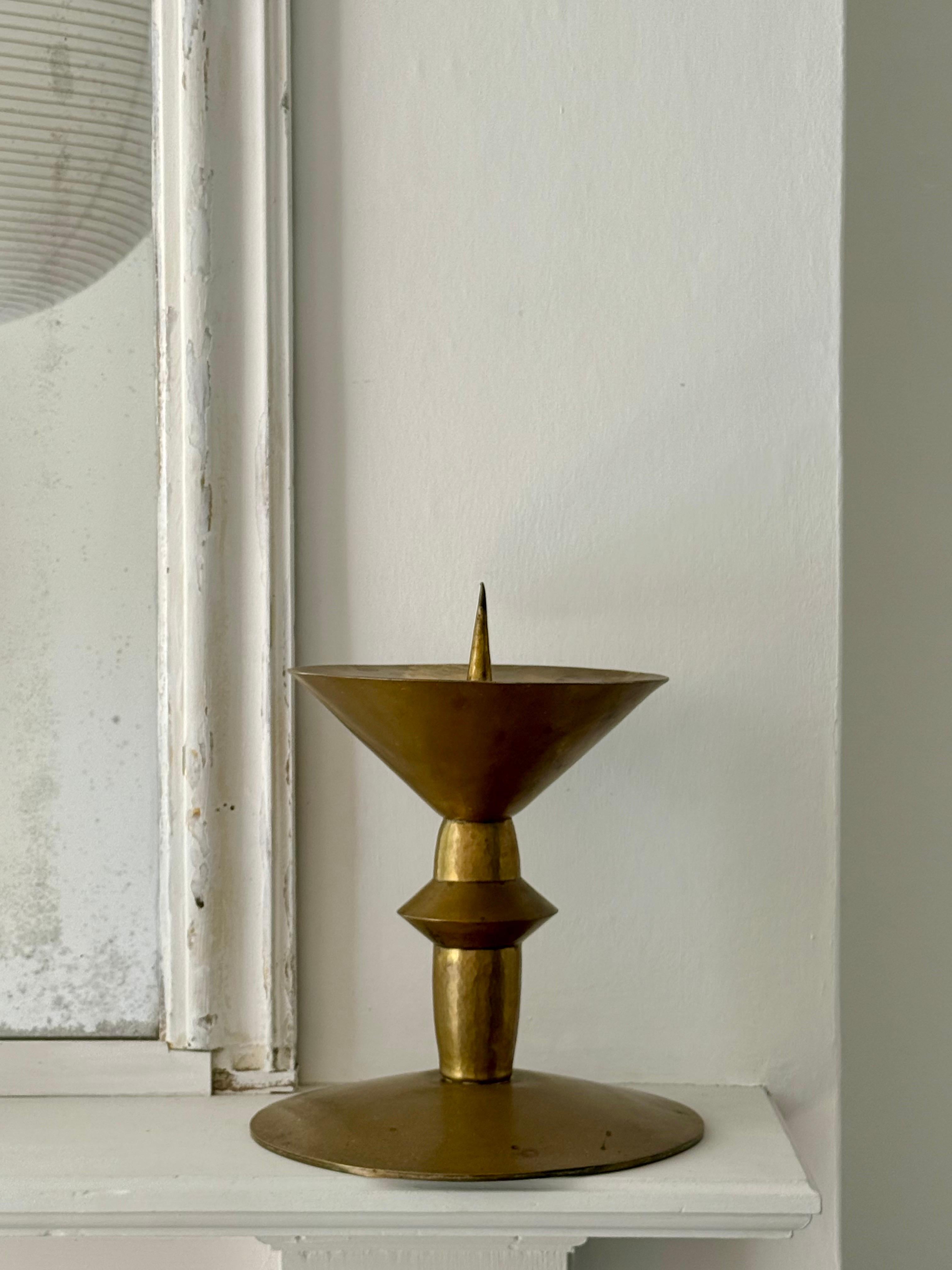 Pair of Large Art Deco Brass Candleholders For Sale 11
