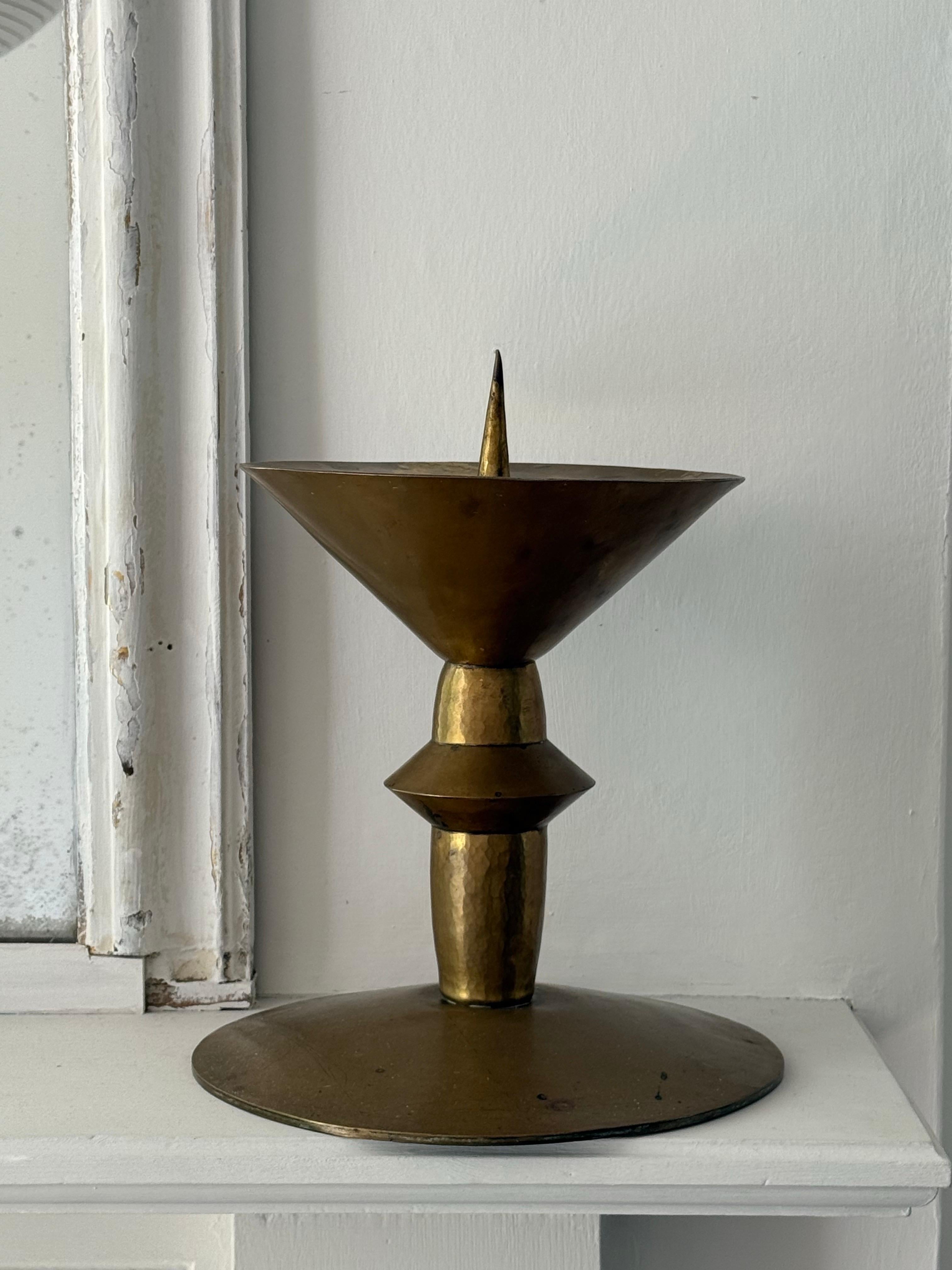 German Pair of Large Art Deco Brass Candleholders For Sale