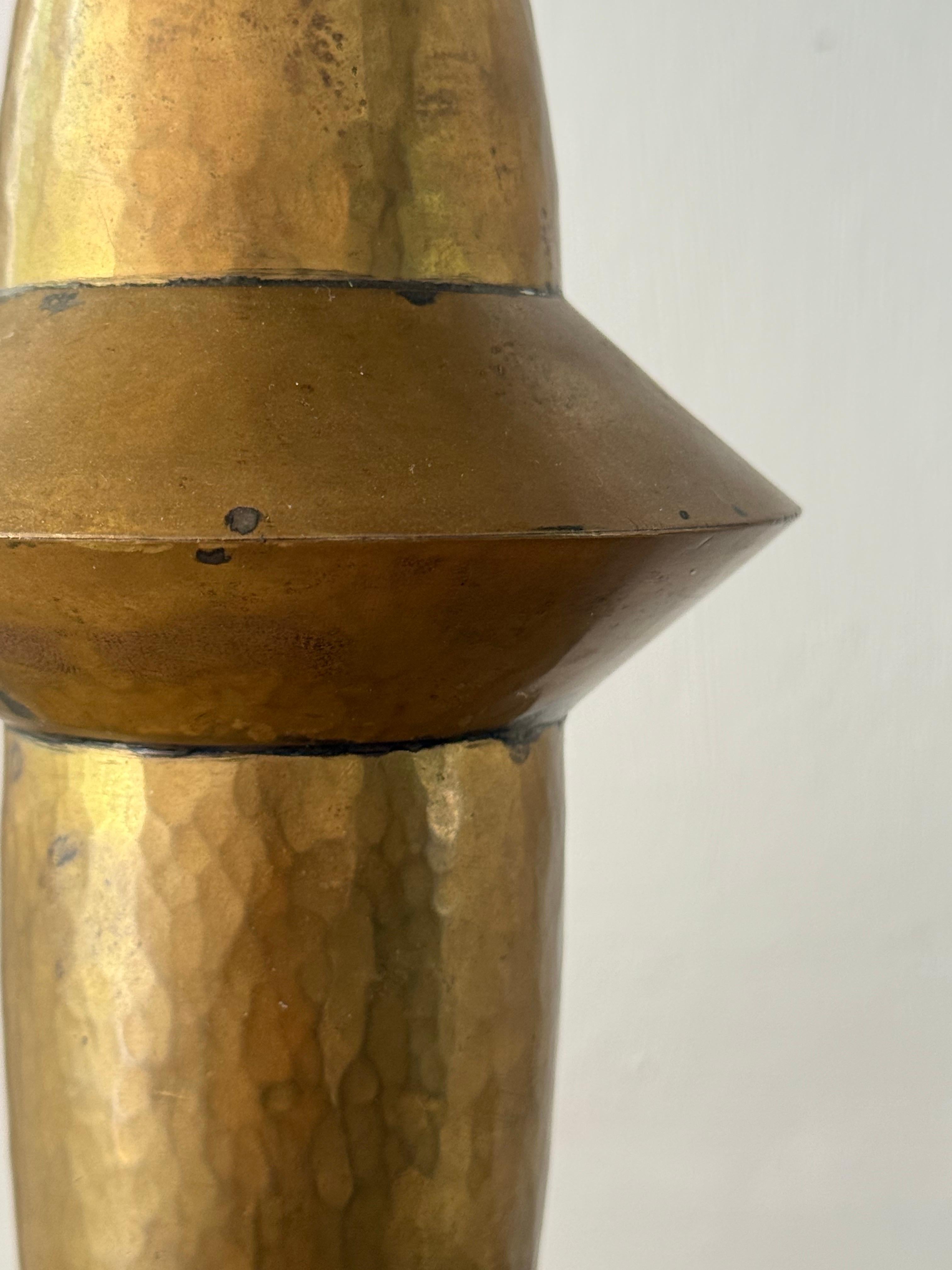 Hand-Crafted Pair of Large Art Deco Brass Candleholders For Sale