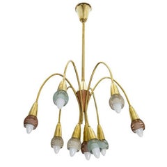 Vintage Brass Chandelier in the Style of Stilnovo, Italy, 1950s