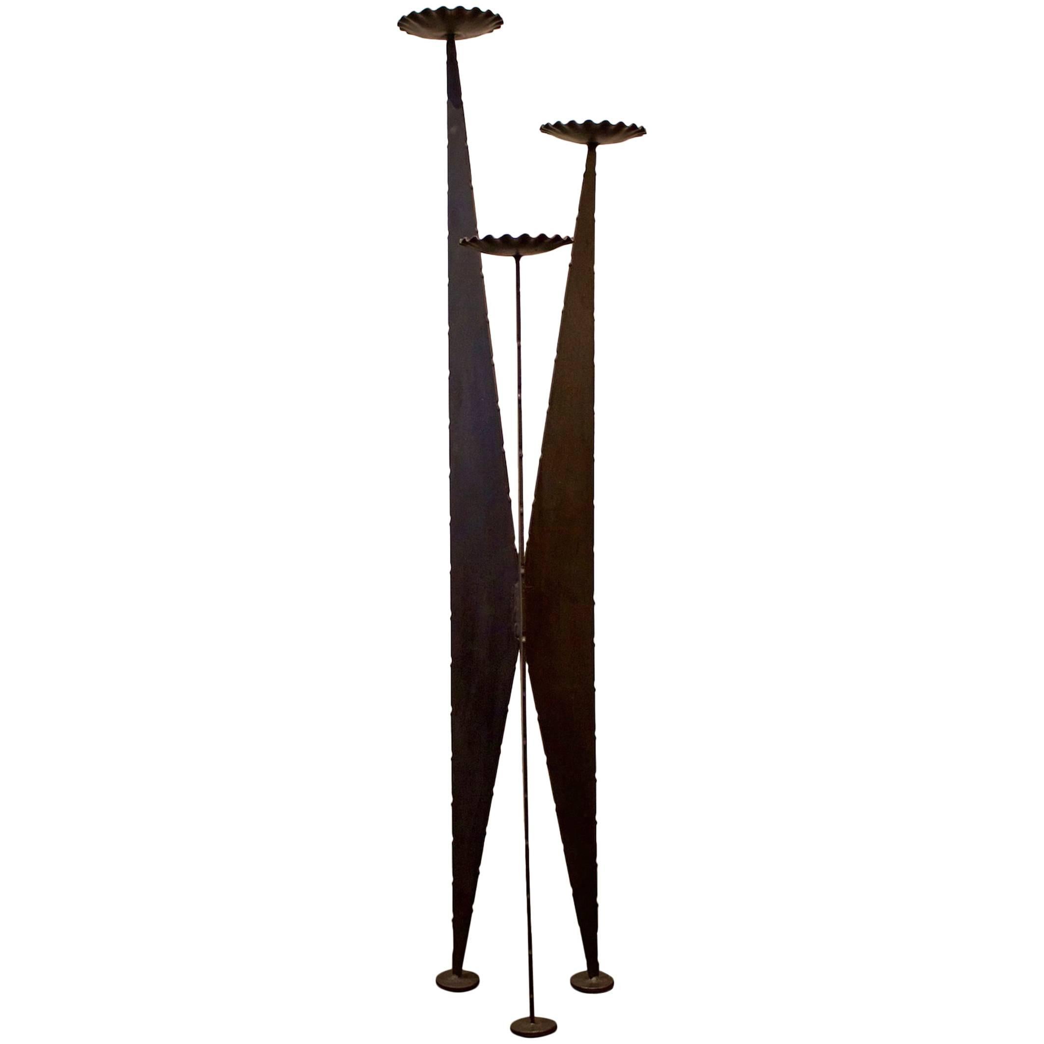 Mid-Century Modern Tall Black Steel Tripod Candlestick, Germany, 1960s