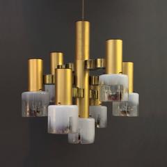 Mid-Century Brass Chandelier with Murano Shades