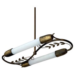 Swedish Brass Pendant Light with Leaf Decoration, Art Deco Style